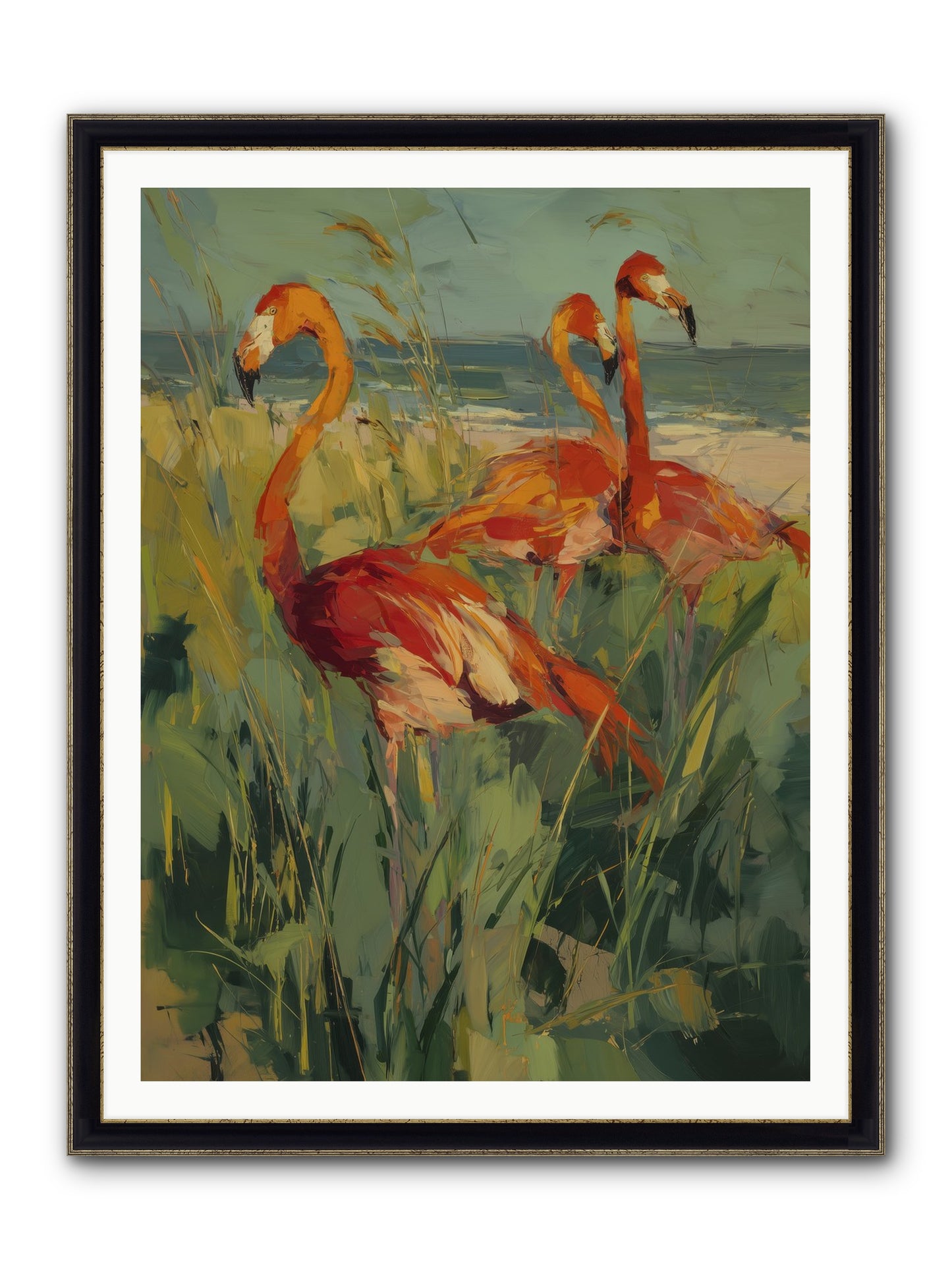 Seaside Meadow Framed Print - Black & Gold 36x48
