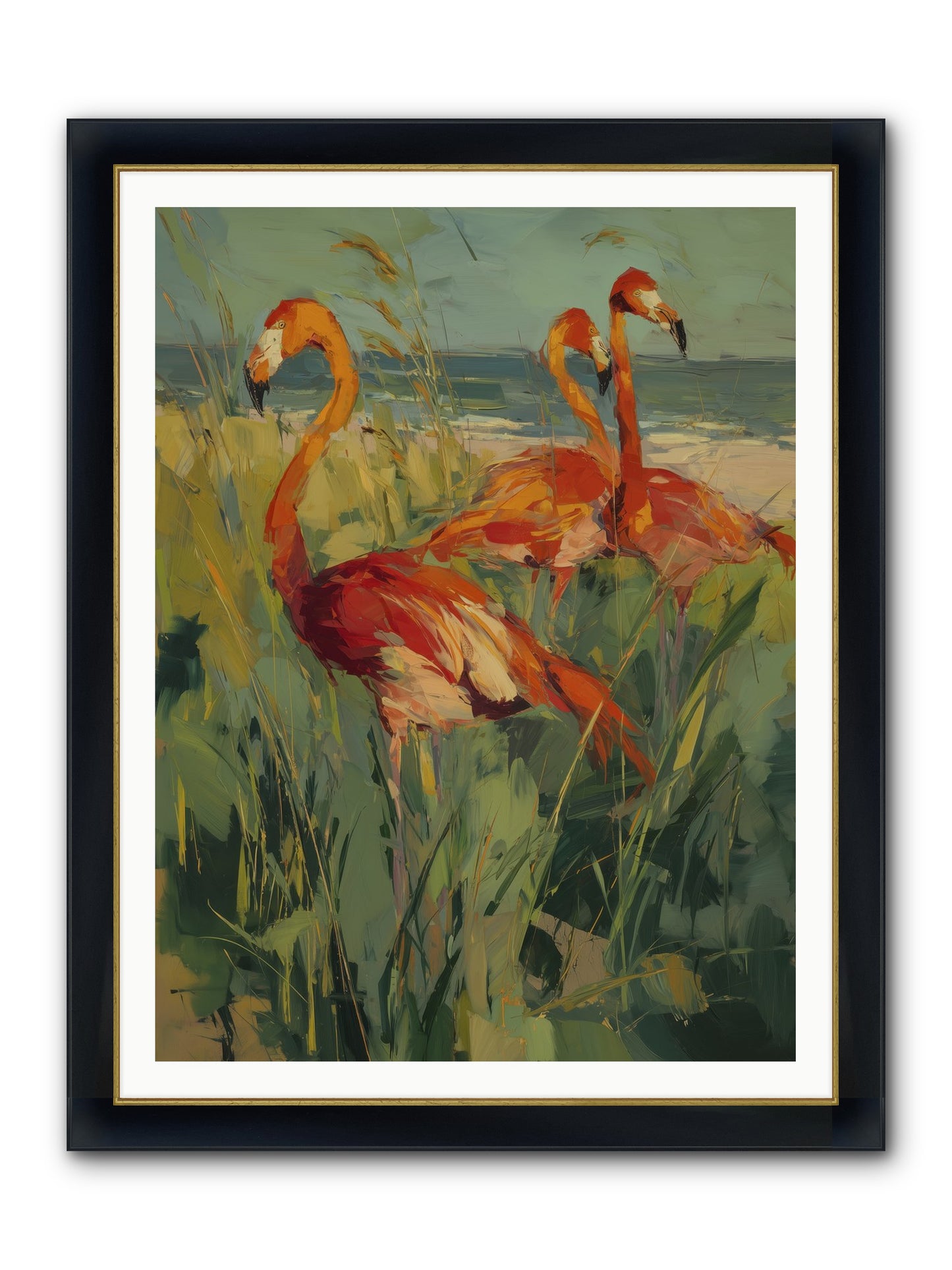 Seaside Meadow Framed Print - Wide Black w/Gold 36x48