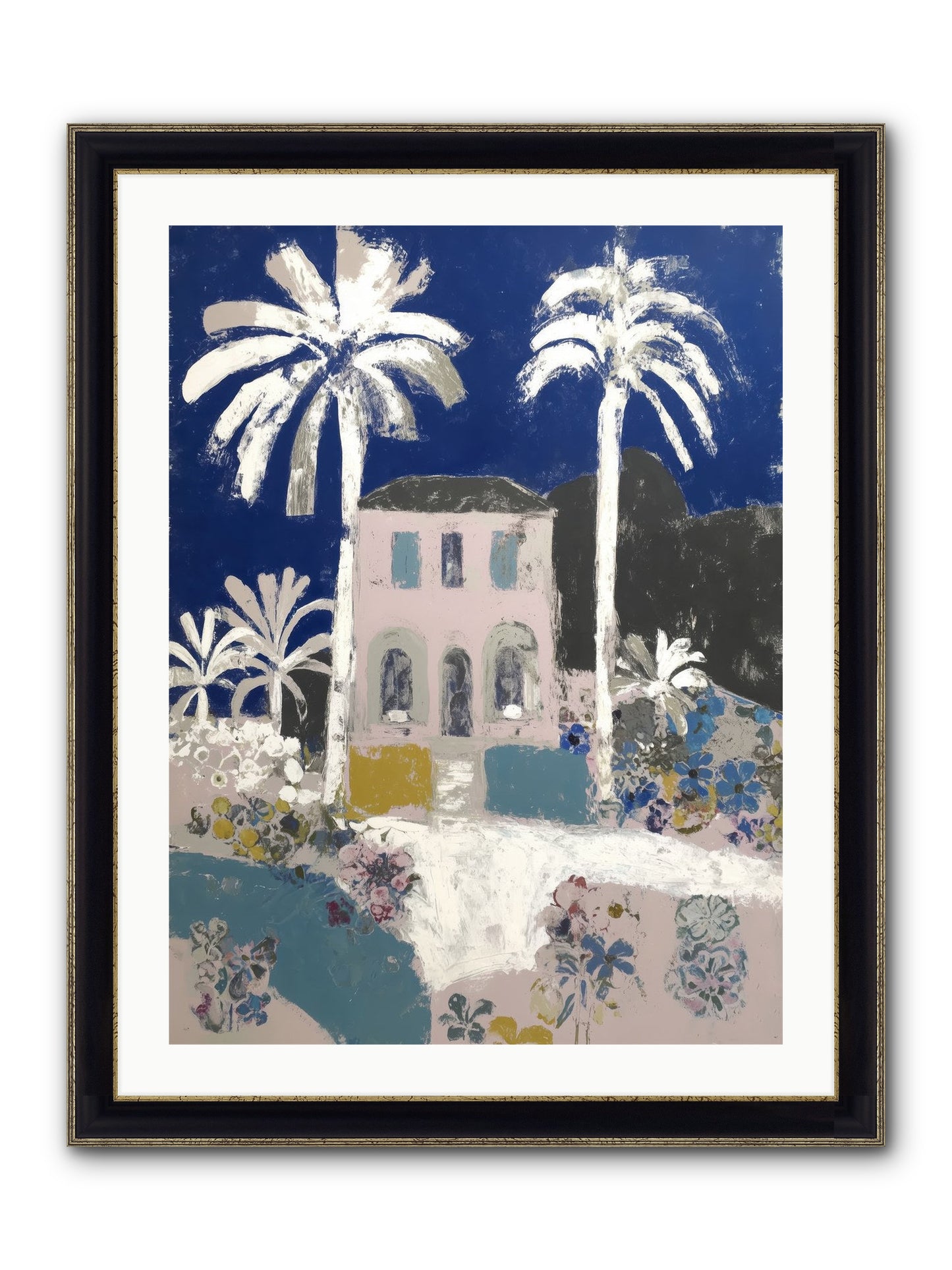 Seaside Sanctuary Framed Print - Black & Gold 24x32