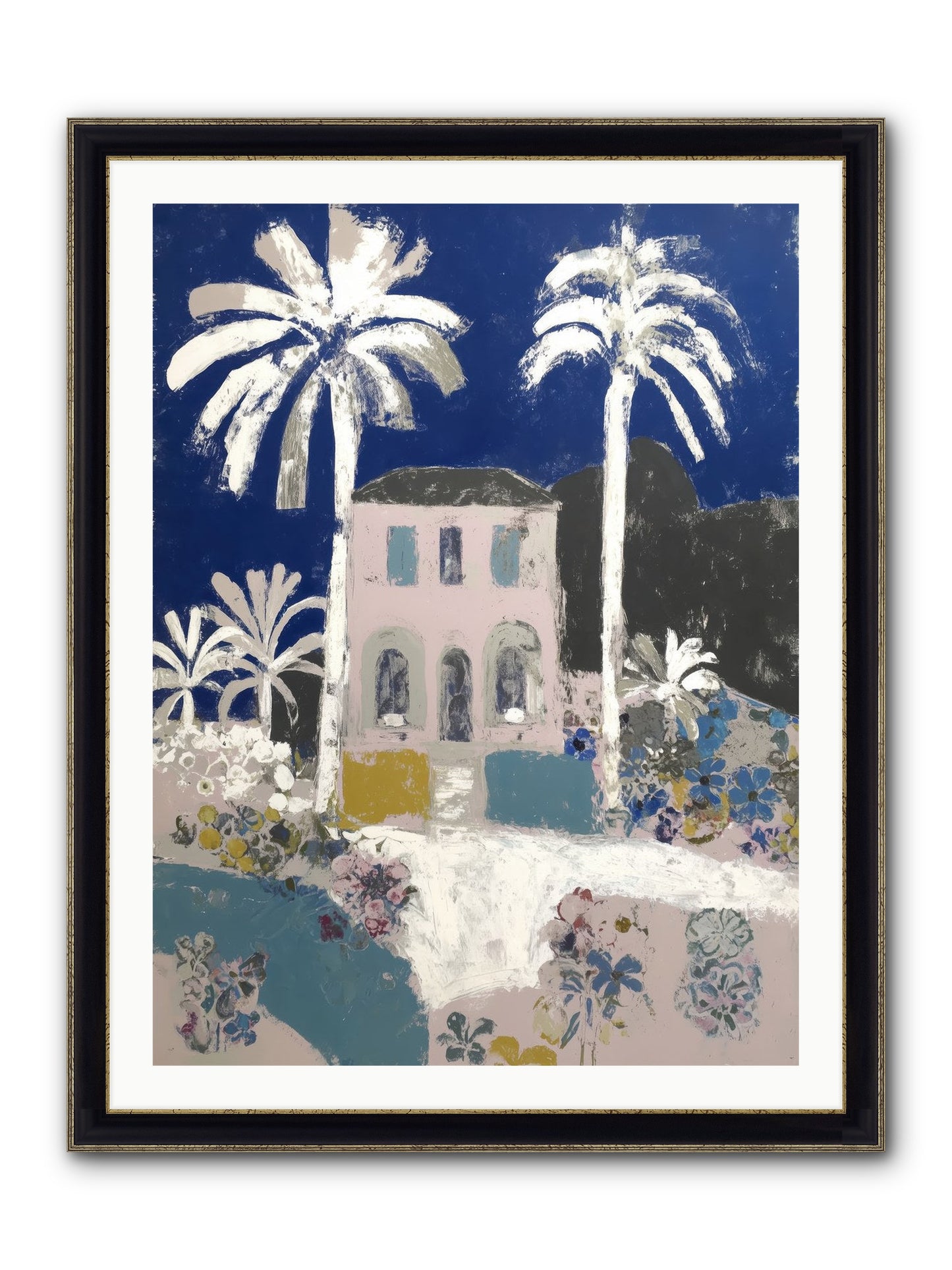Seaside Sanctuary Framed Print - Black & Gold 30x40