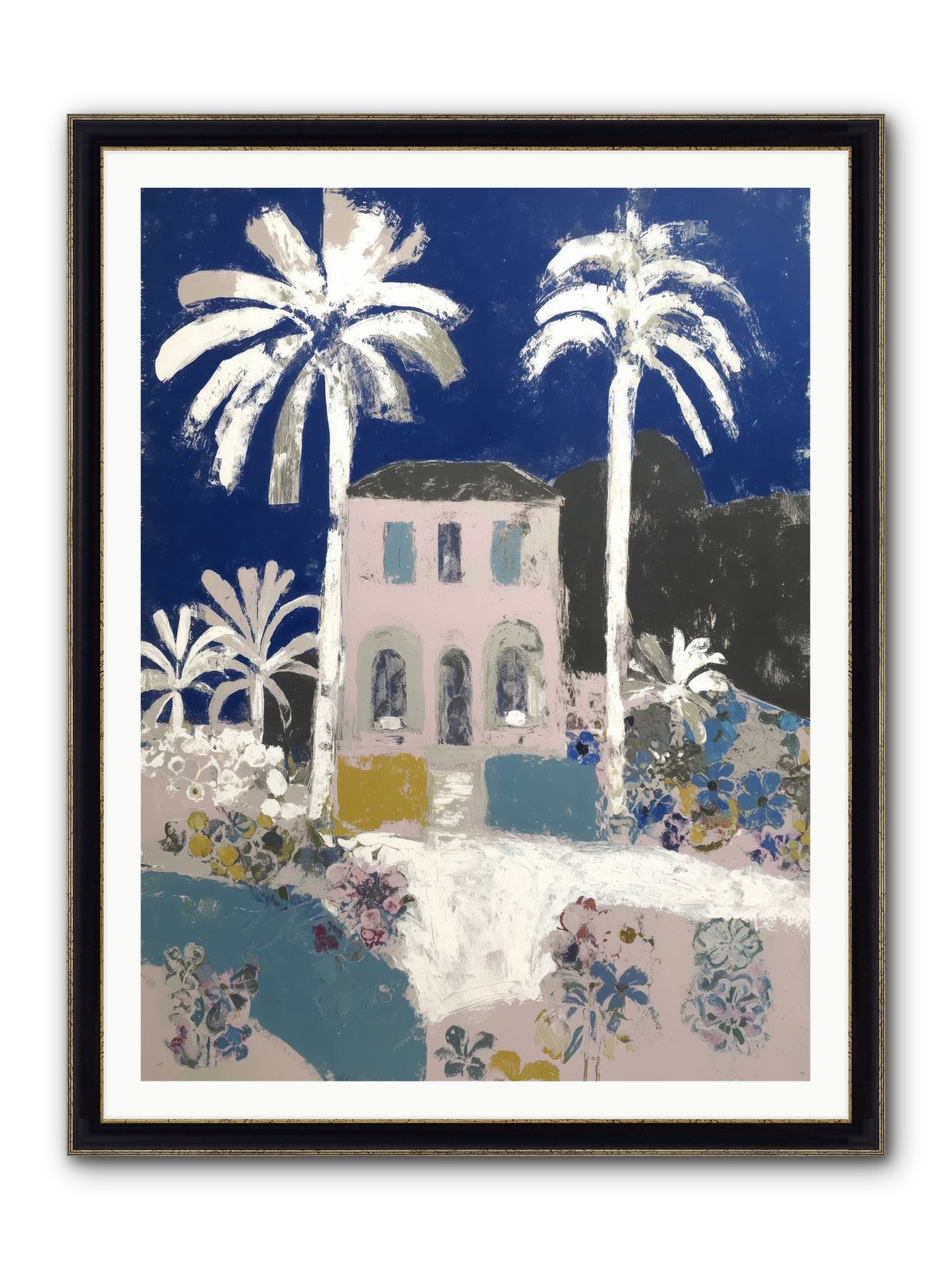 Seaside Sanctuary Framed Print - Black & Gold 36x48