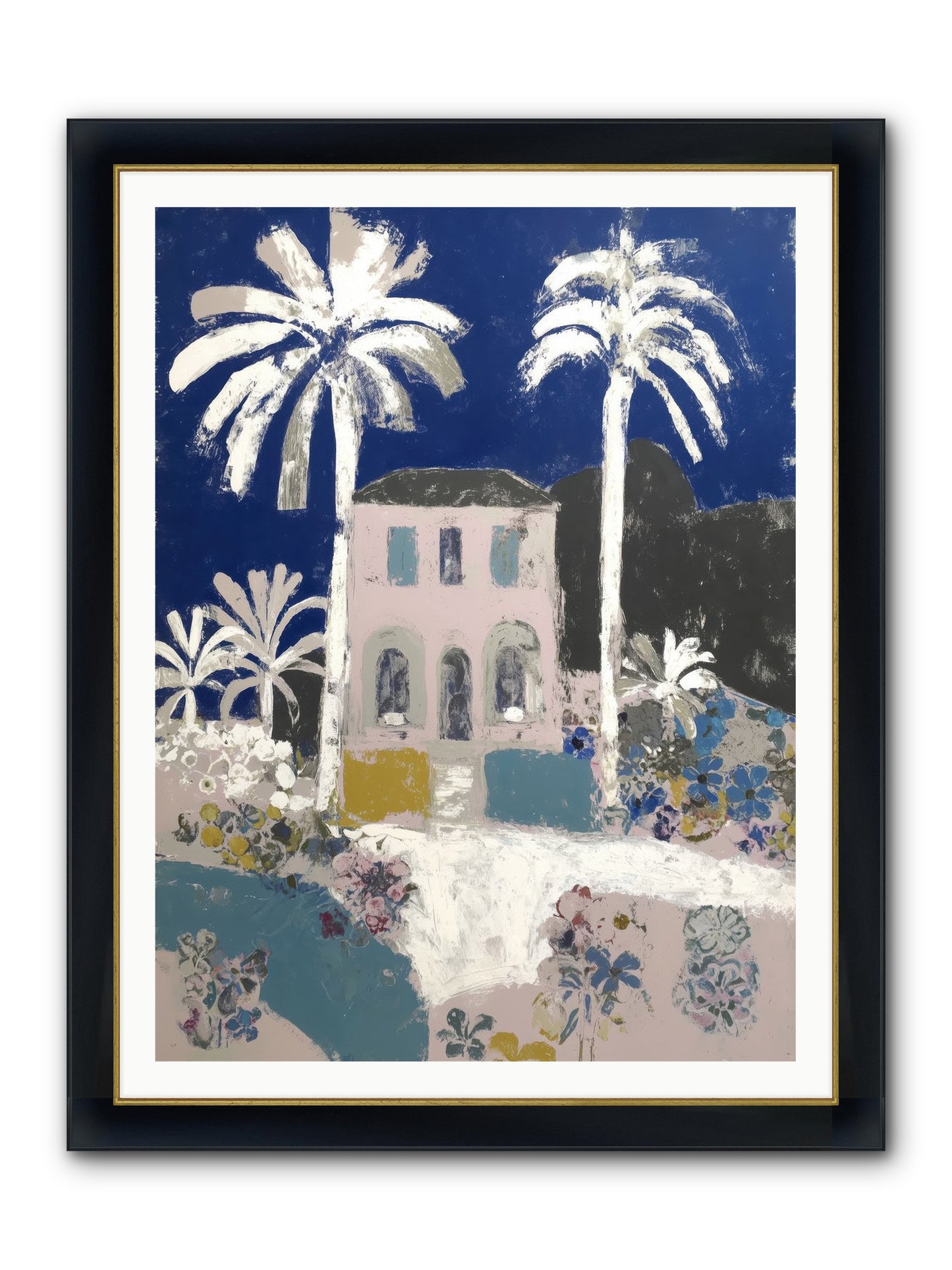 Seaside Sanctuary Framed Print - Wide Black w/Gold 36x48