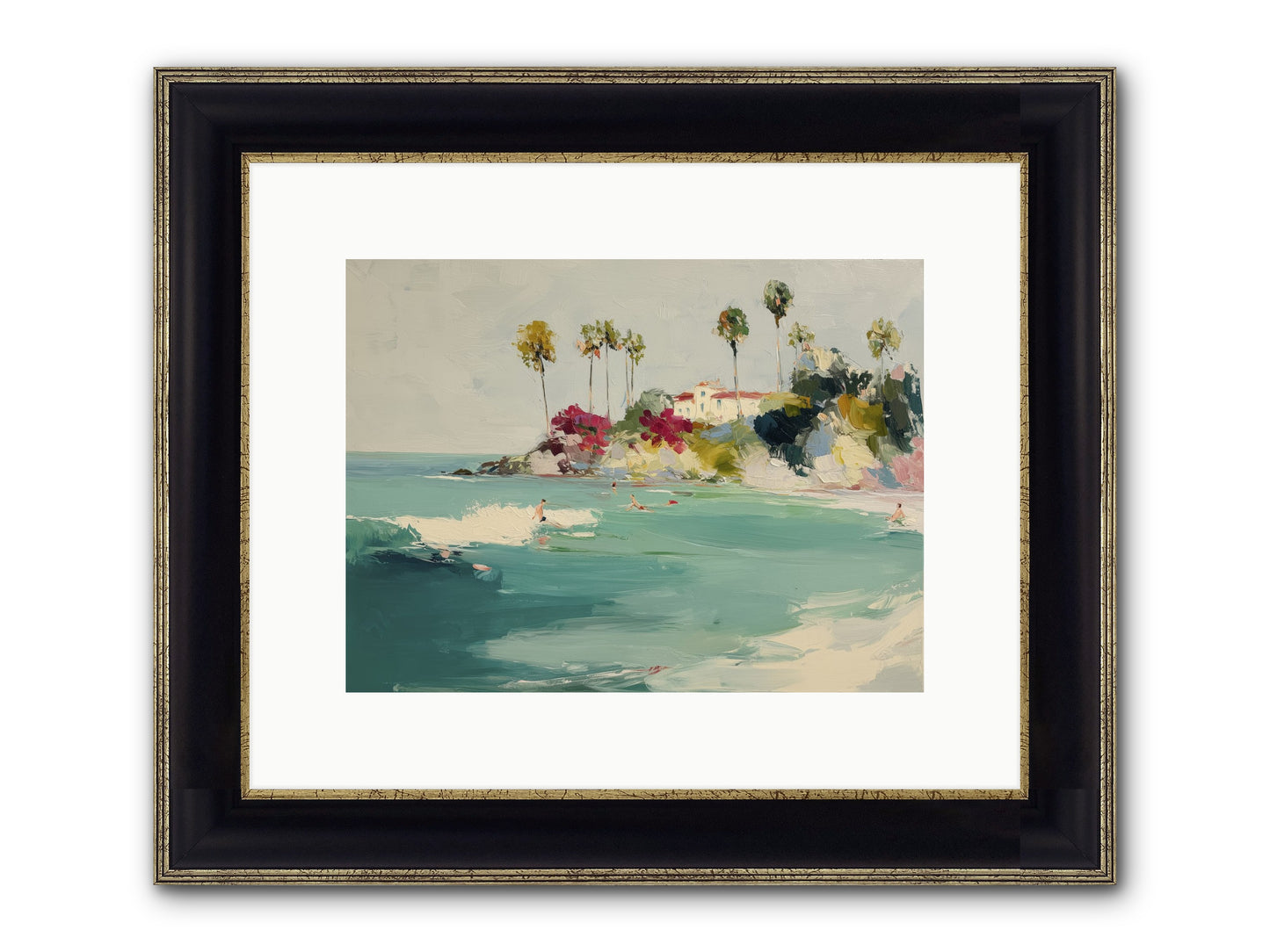 Seaside Souls Framed Print - Black & Gold 12x9