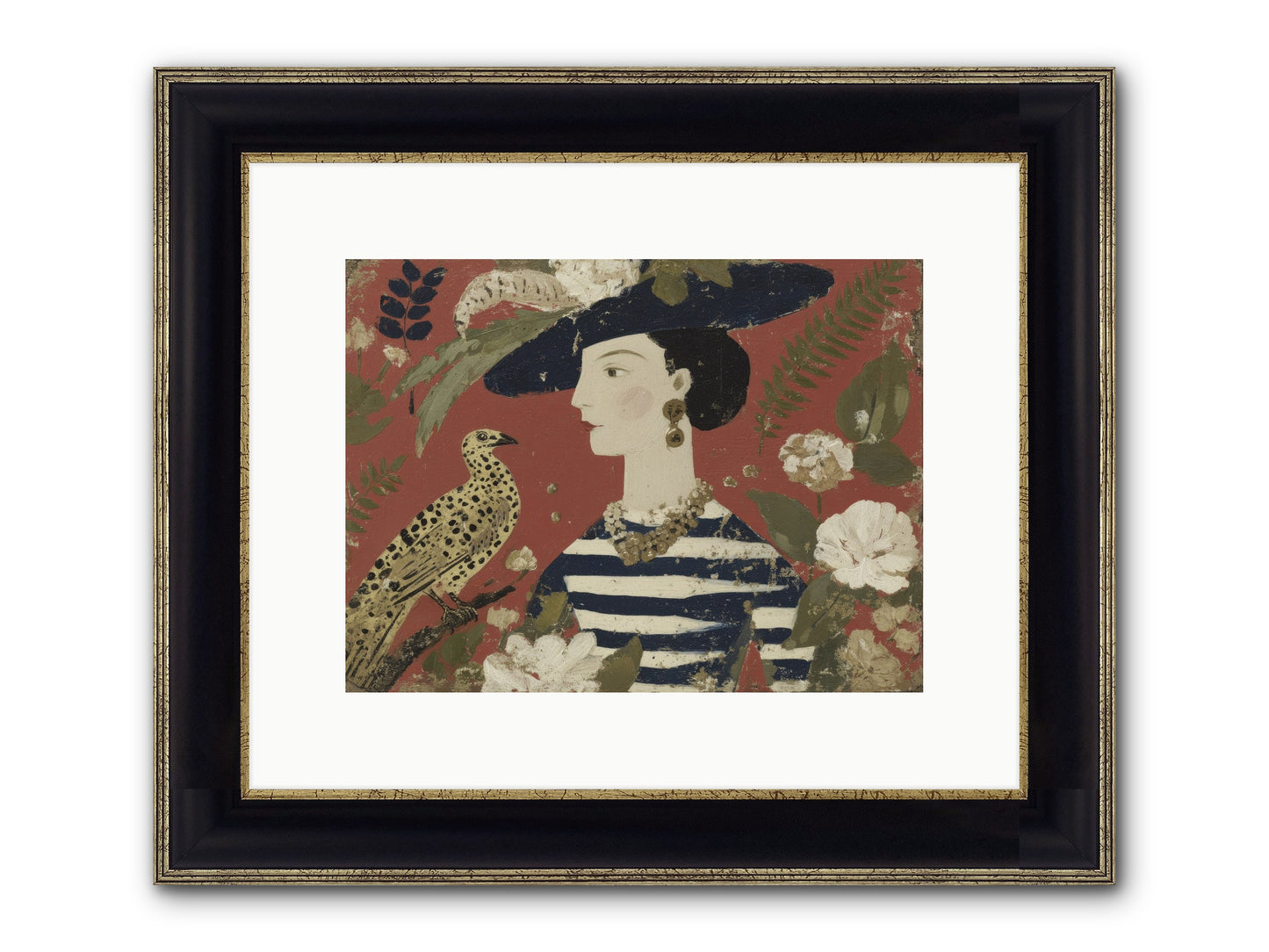 She Collected Feathers No.1 Framed Print - Black & Gold 12x9