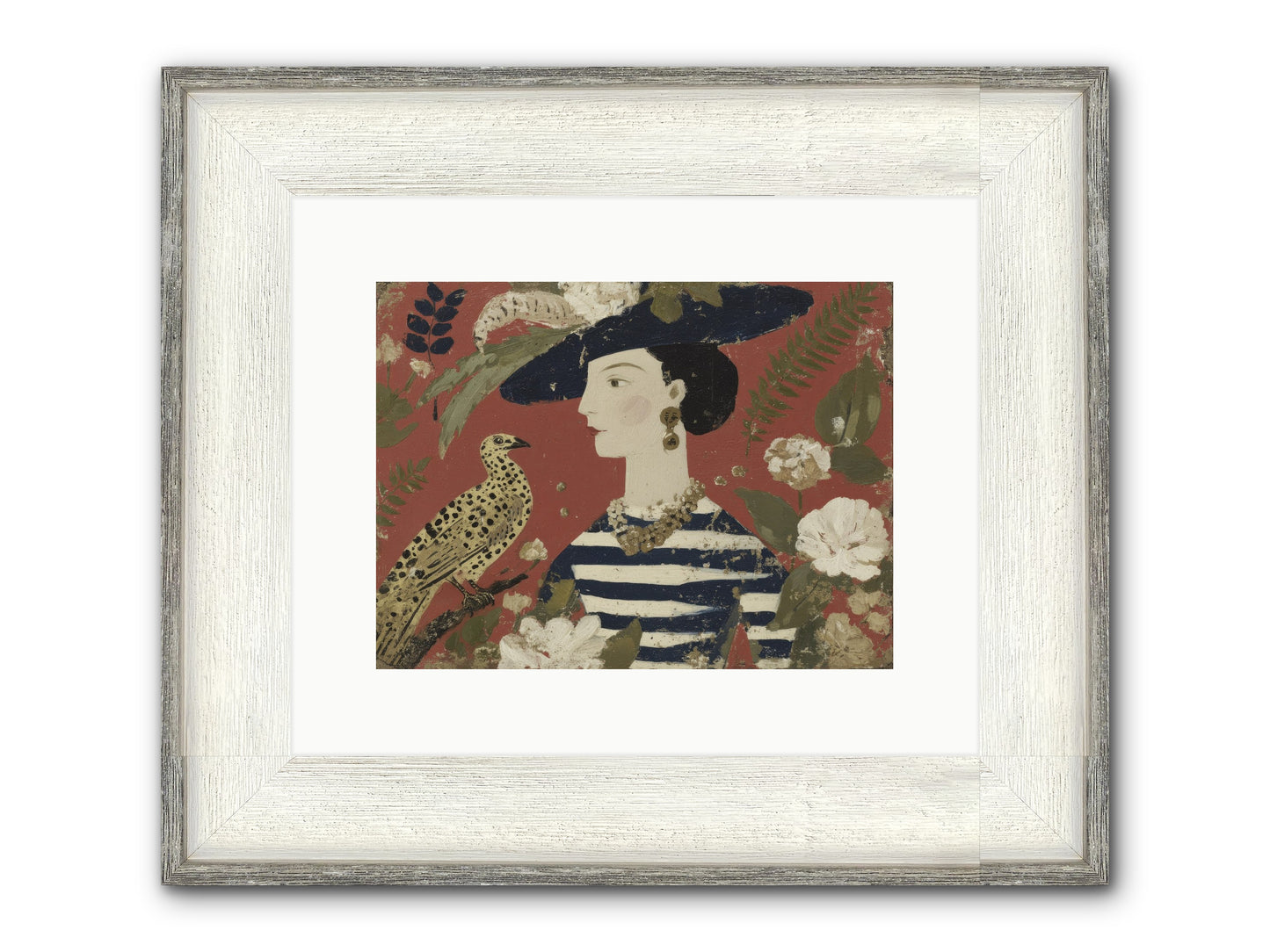 She Collected Feathers No.1 Framed Print - Driftwood White 12x9