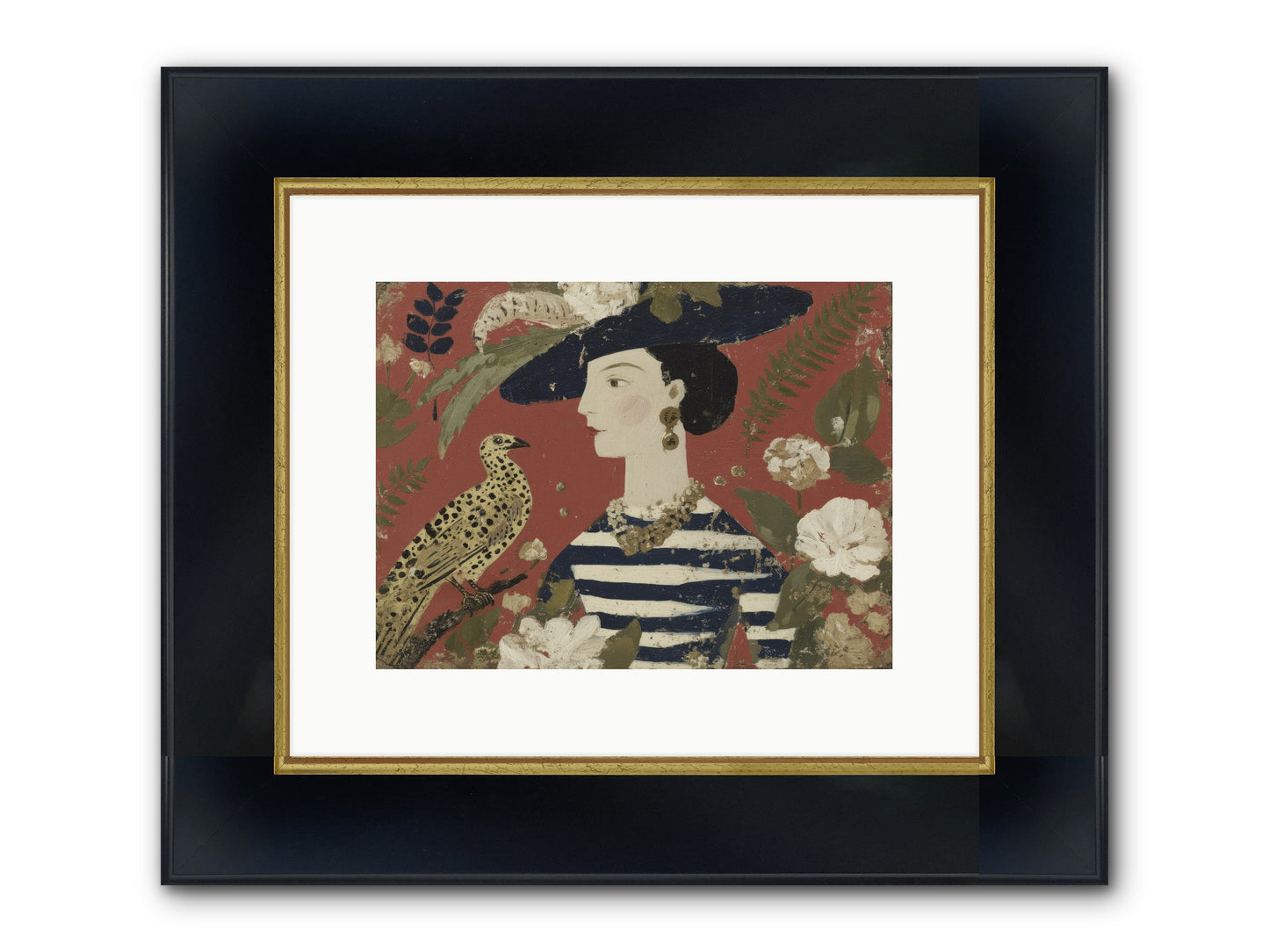 She Collected Feathers No.1 Framed Print - Wide Black w/Gold 12x9