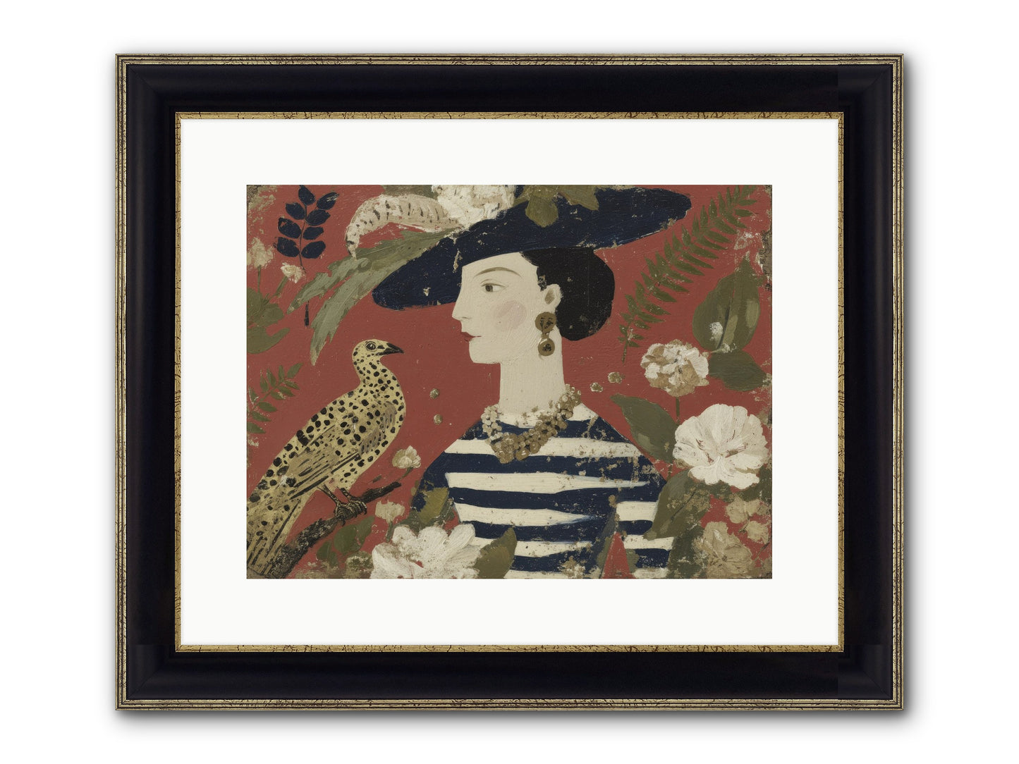 She Collected Feathers No.1 Framed Print - Black & Gold 16x12