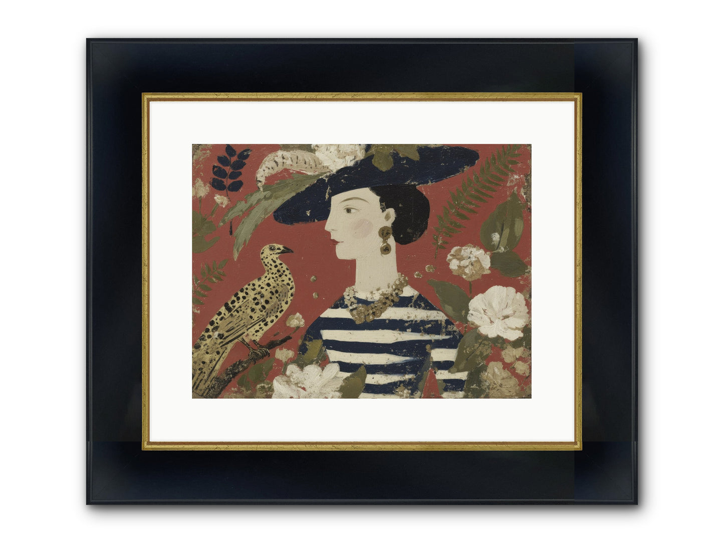 She Collected Feathers No.1 Framed Print - Wide Black w/Gold 16x12