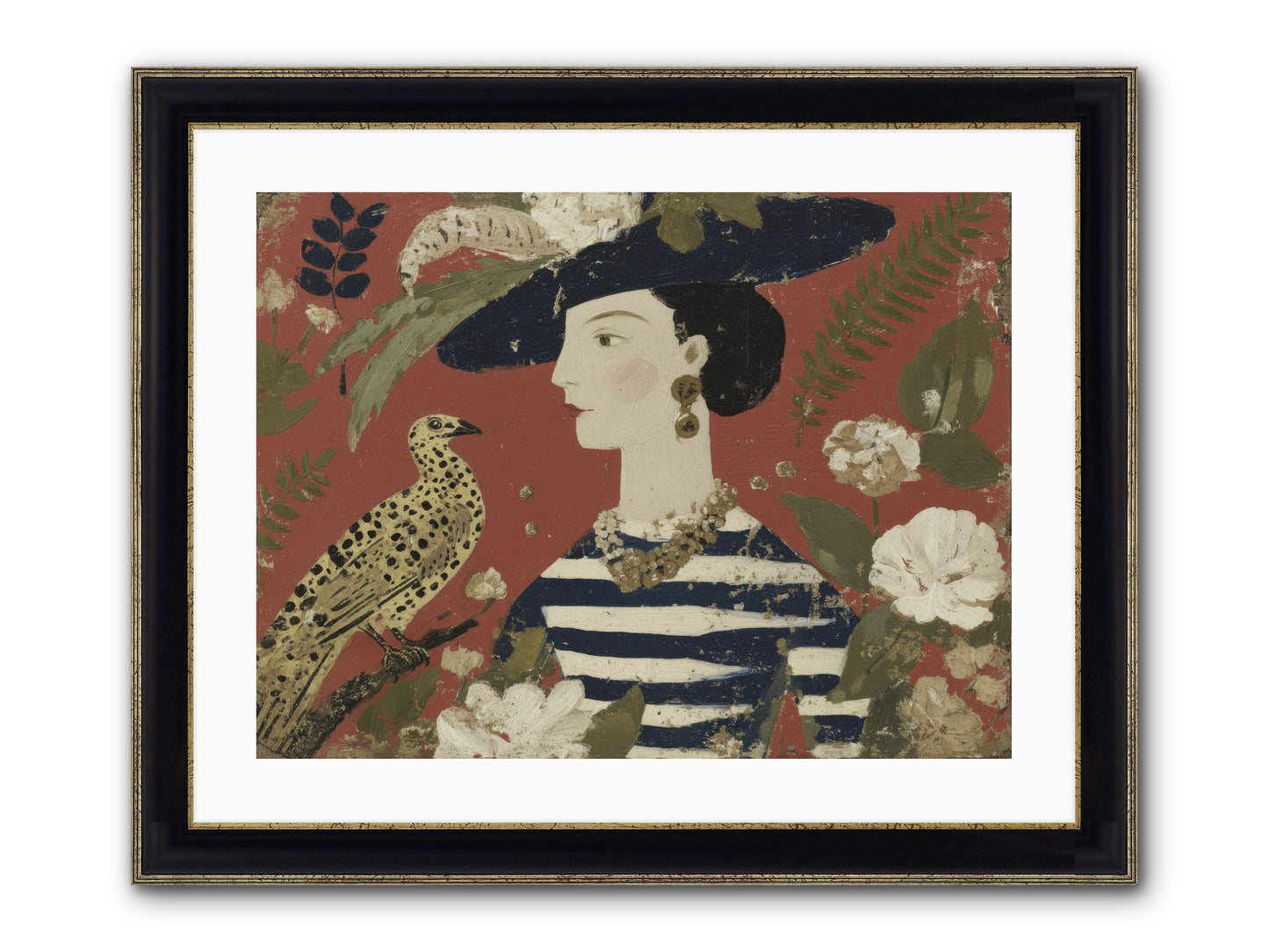 She Collected Feathers No.1 Framed Print - Black & Gold 24x18