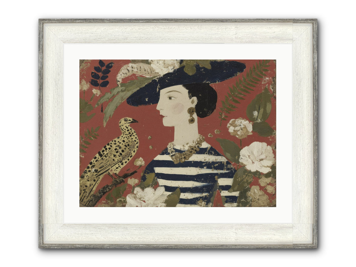 She Collected Feathers No.1 Framed Print - Driftwood White 24x18