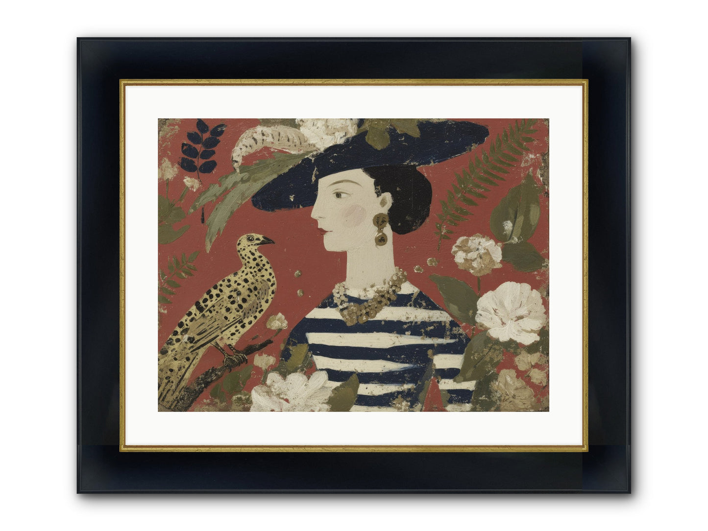 She Collected Feathers No.1 Framed Print - Wide Black w/Gold 24x18