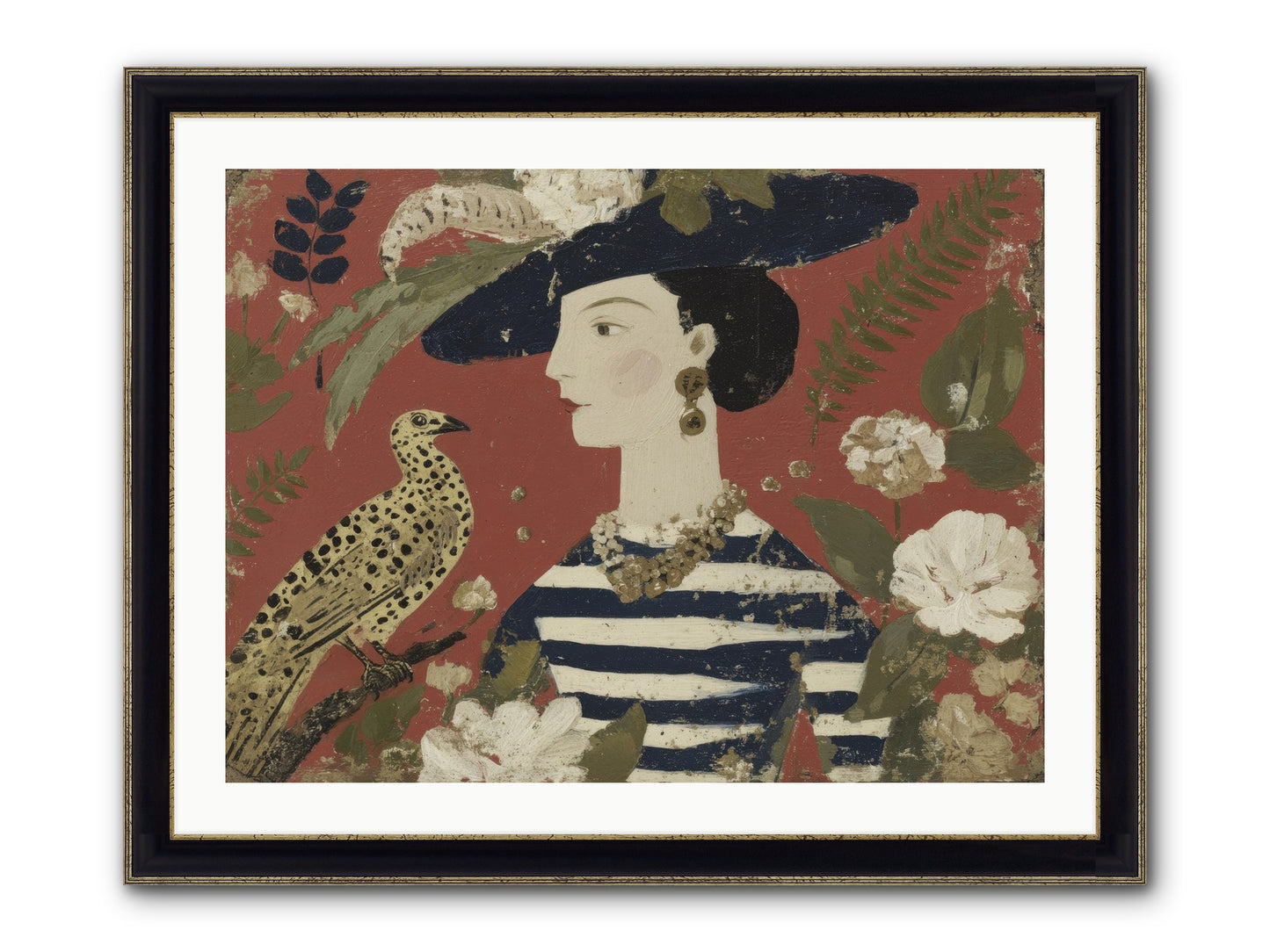 She Collected Feathers No.1 Framed Print - Black & Gold 32x24