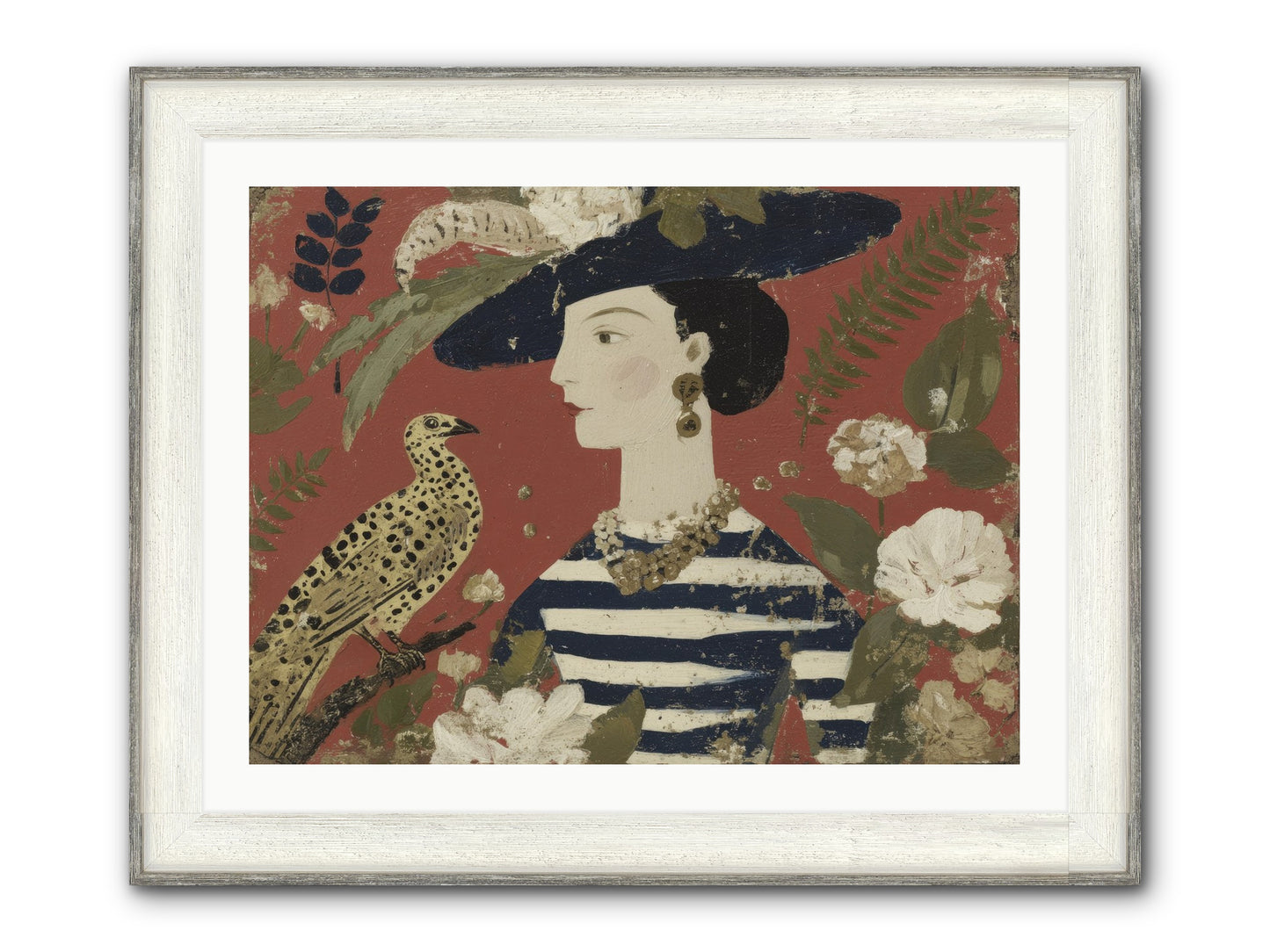 She Collected Feathers No.1 Framed Print - Driftwood White 32x24