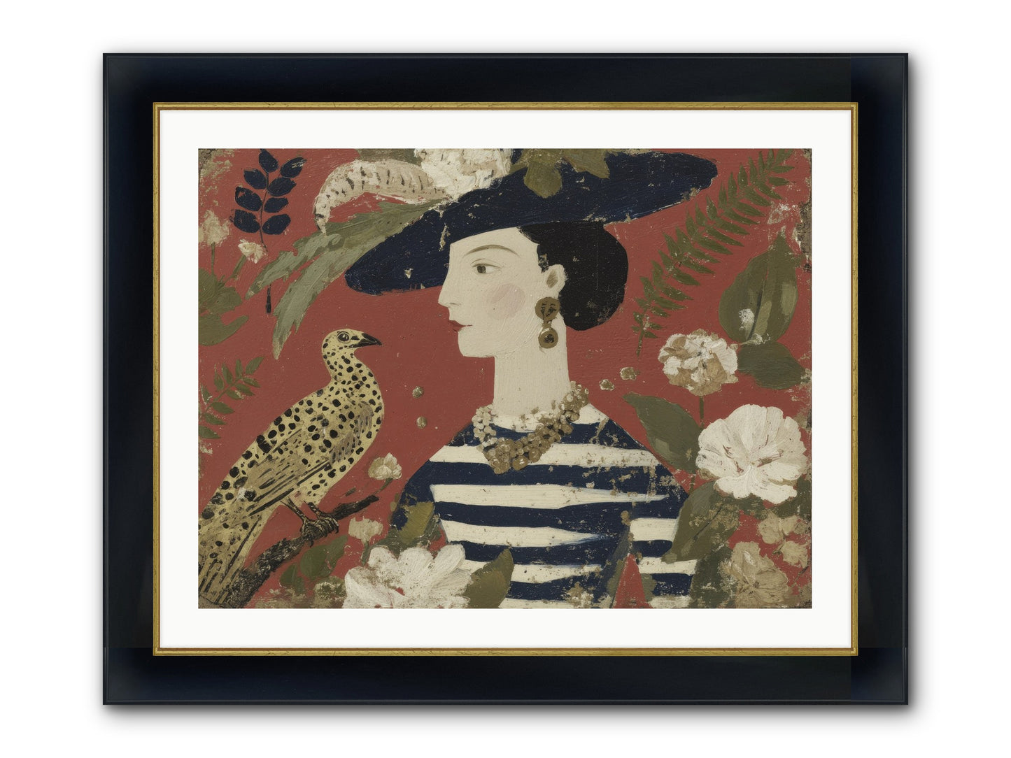 She Collected Feathers No.1 Framed Print - Wide Black w/Gold 32x24