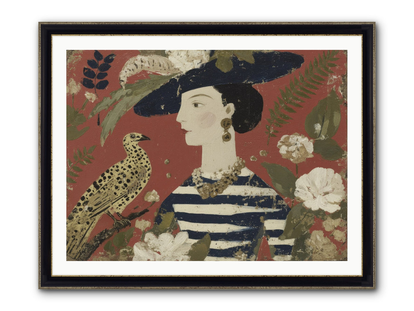 She Collected Feathers No.1 Framed Print - Black & Gold 40x30