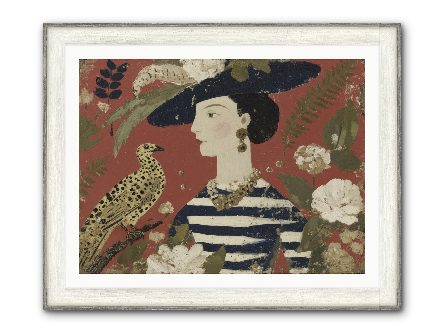 She Collected Feathers No.1 Framed Print - Driftwood White 40x30