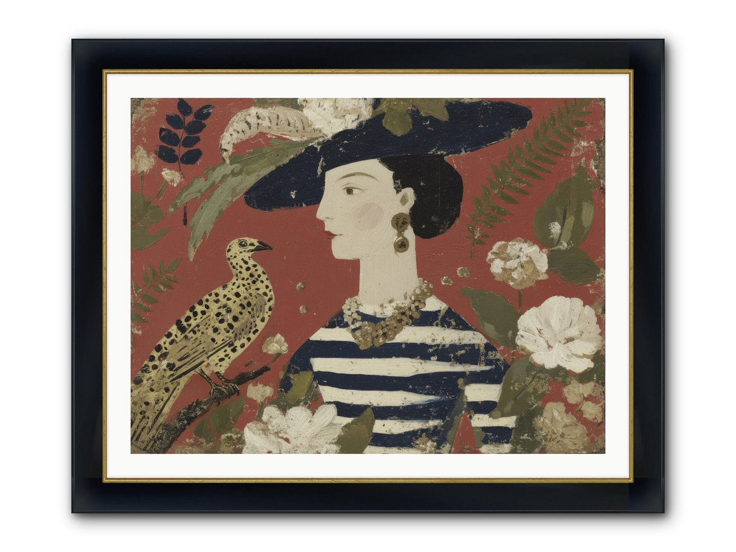 She Collected Feathers No.1 Framed Print - Wide Black w/Gold 40x30
