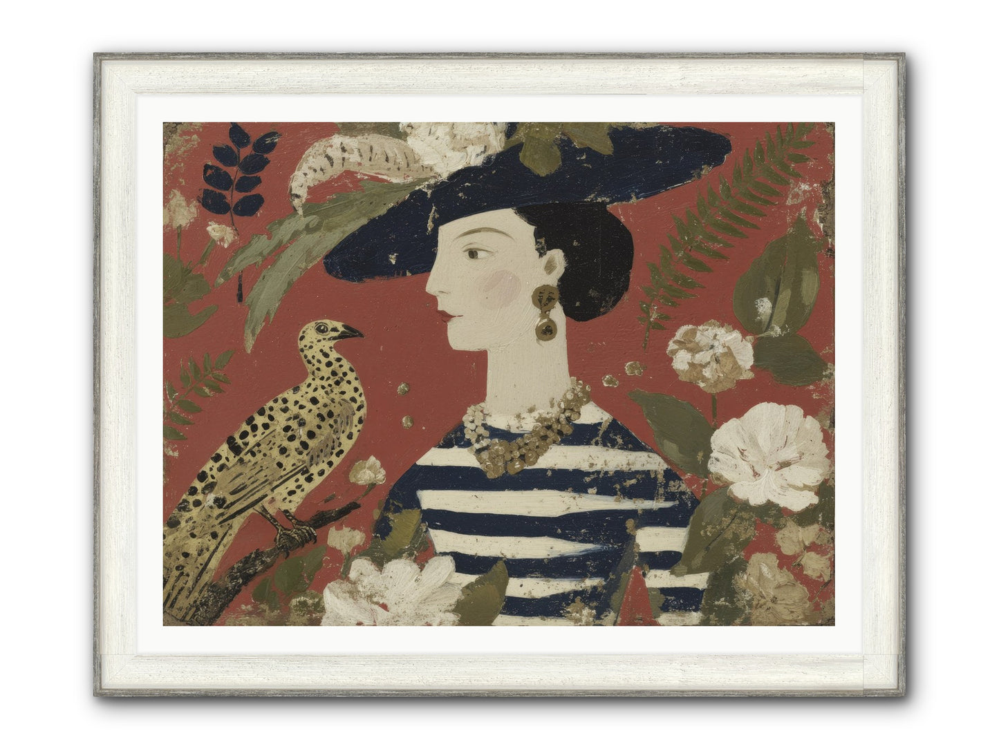 She Collected Feathers No.1 Framed Print - Driftwood White 48x36