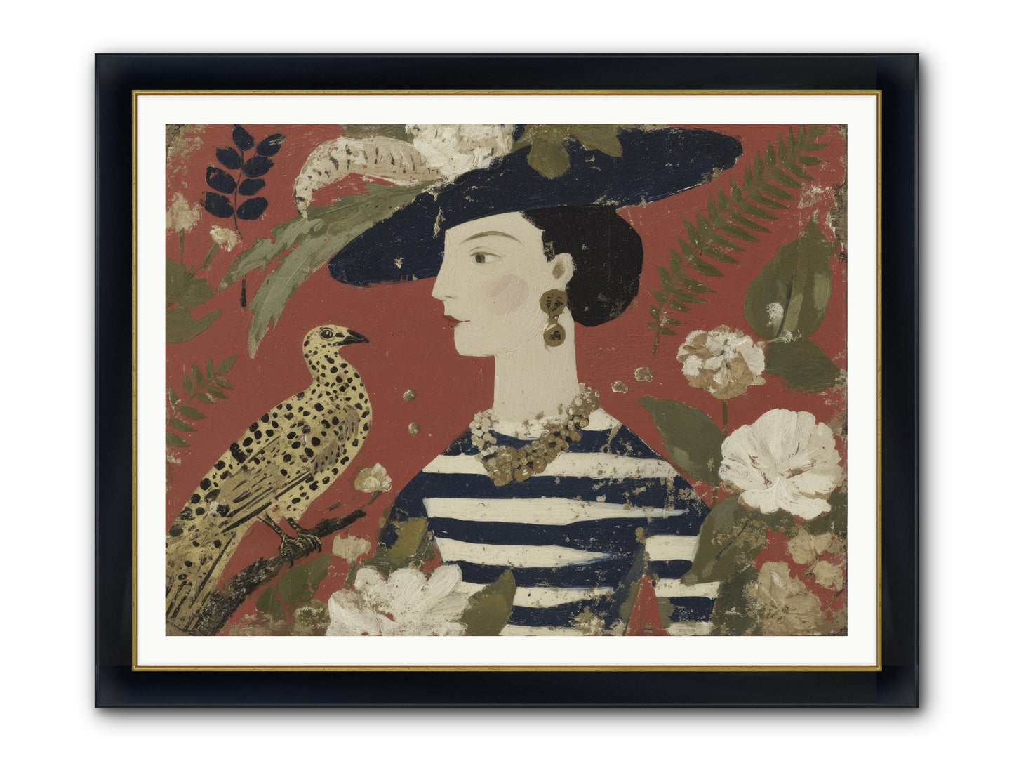 She Collected Feathers No.1 Framed Print - Wide Black w/Gold 48x36