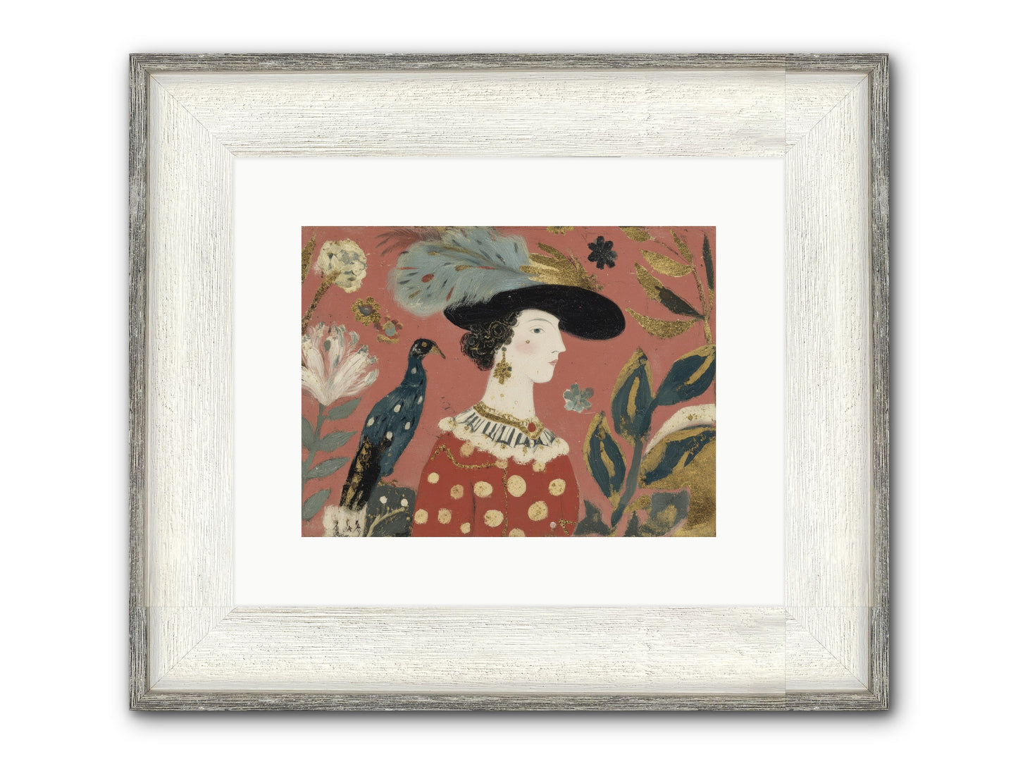 She Collected Feathers No.2 Framed Print - Driftwood White 12x9