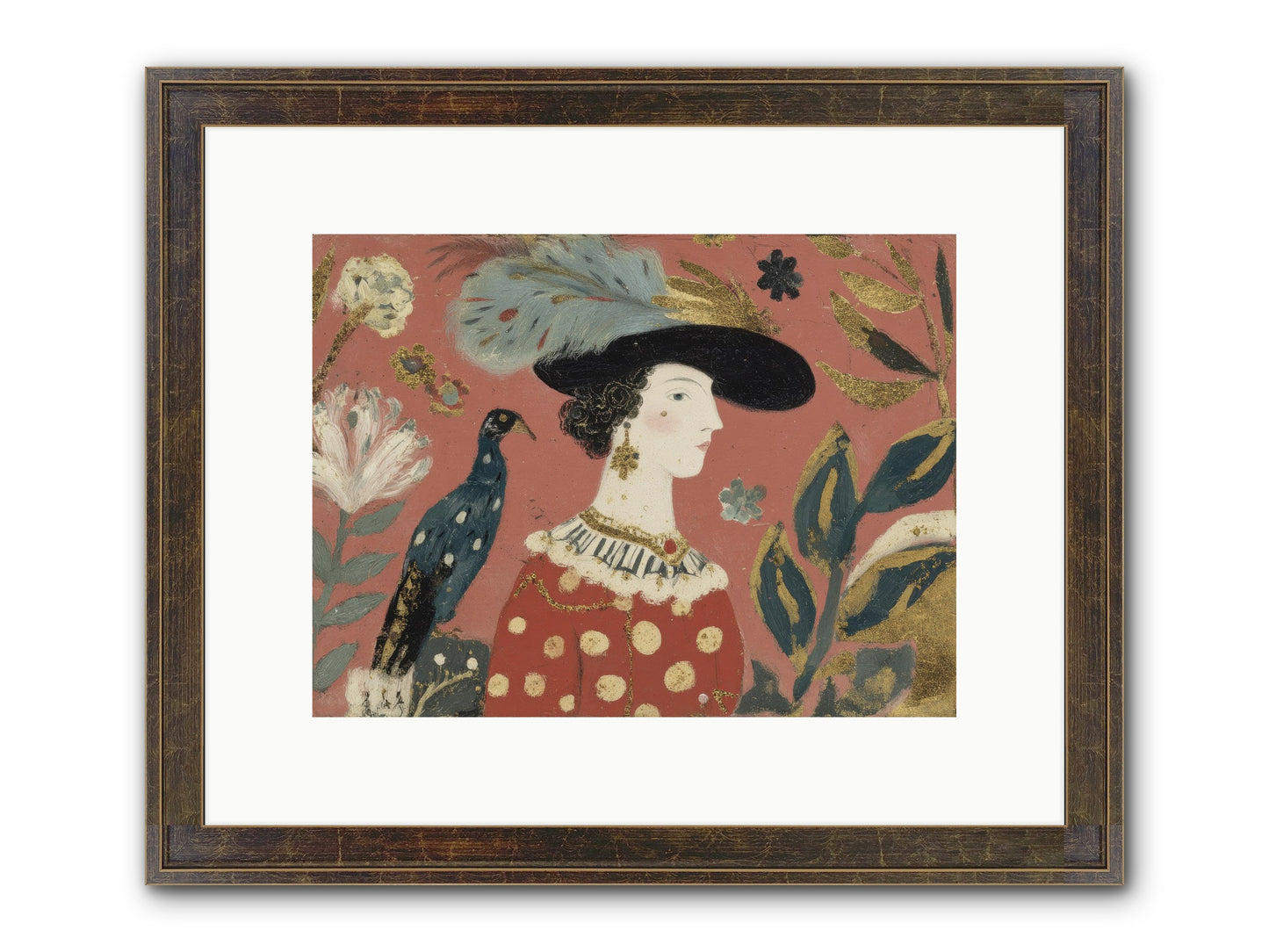 She Collected Feathers No.2 Framed Print - Slimwoods Black/Gold 12x9