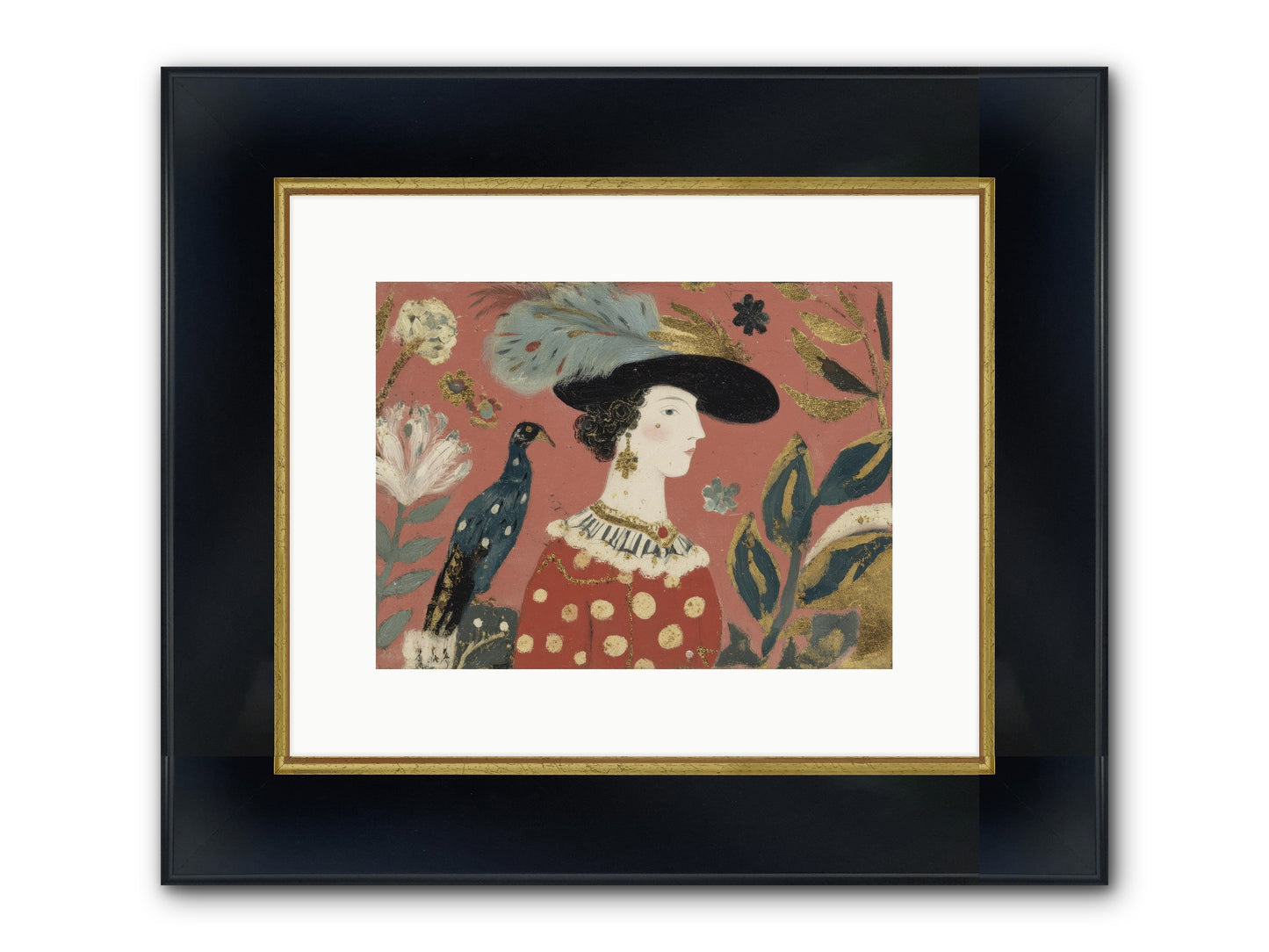 She Collected Feathers No.2 Framed Print - Wide Black w/Gold 12x9