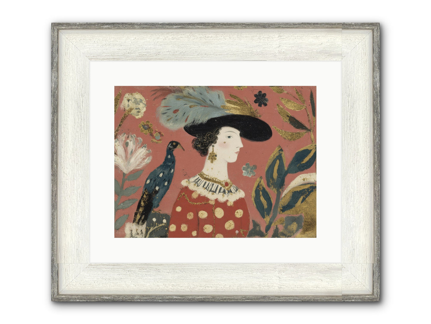 She Collected Feathers No.2 Framed Print - Driftwood White 16x12