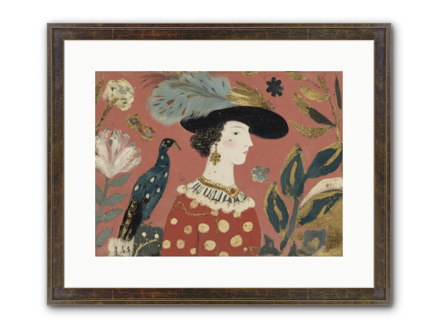 She Collected Feathers No.2 Framed Print - Slimwoods Black/Gold 16x12