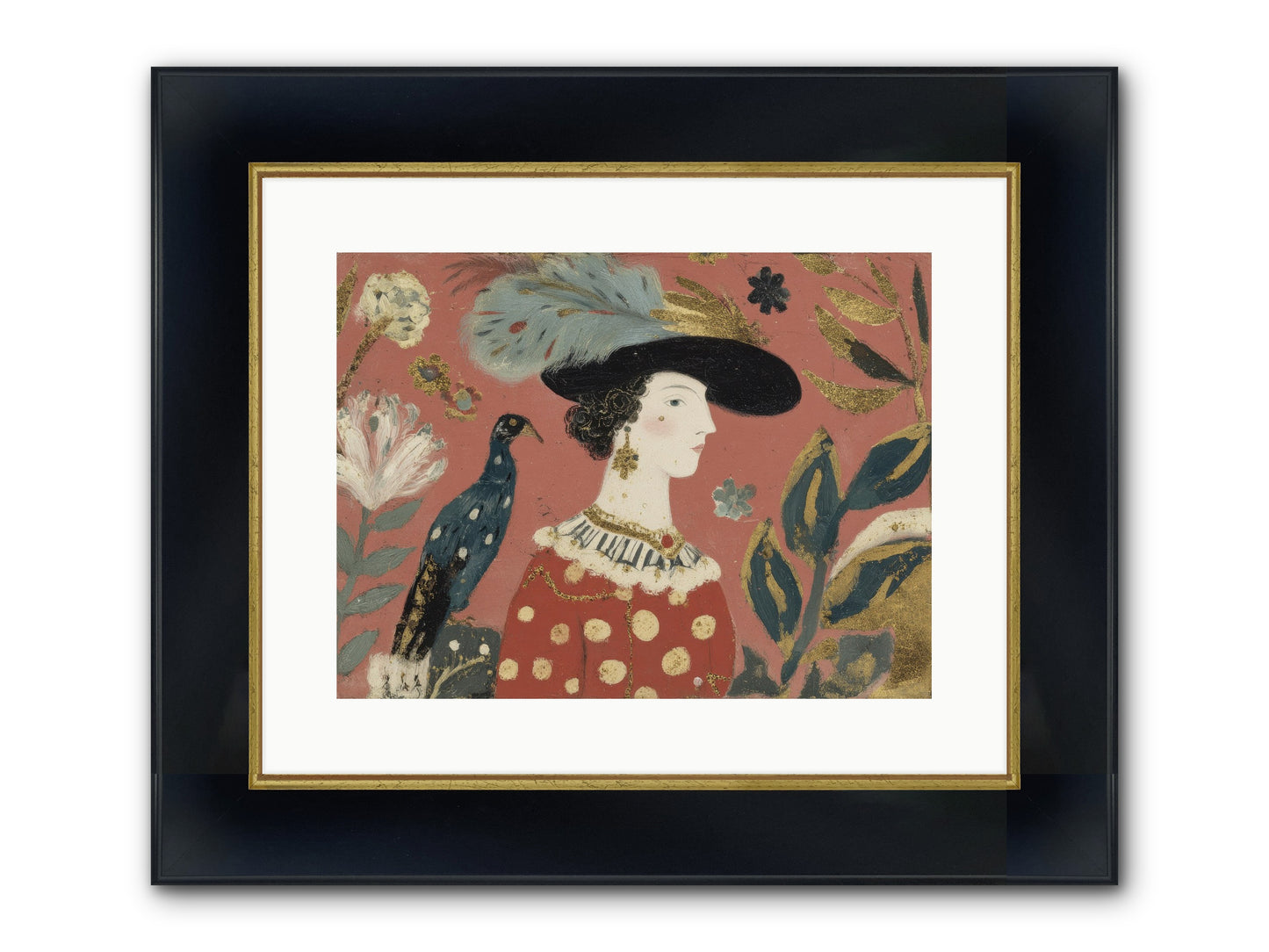 She Collected Feathers No.2 Framed Print - Wide Black w/Gold 16x12
