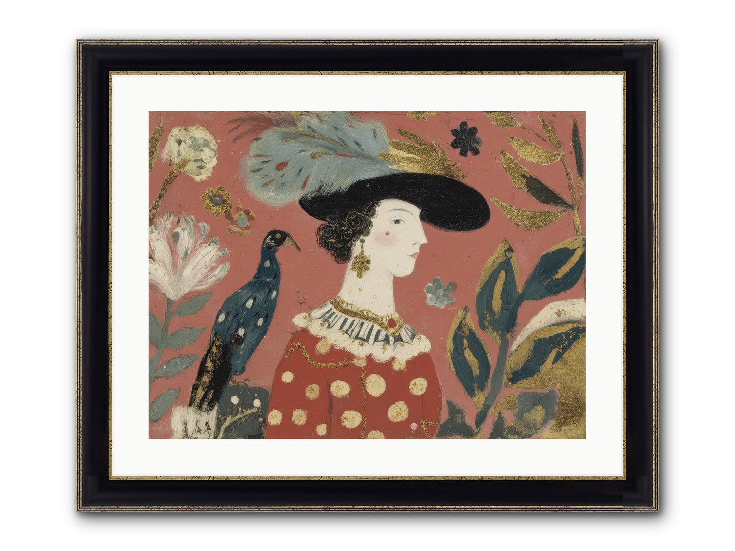 She Collected Feathers No.2 Framed Print - Black & Gold 24x18
