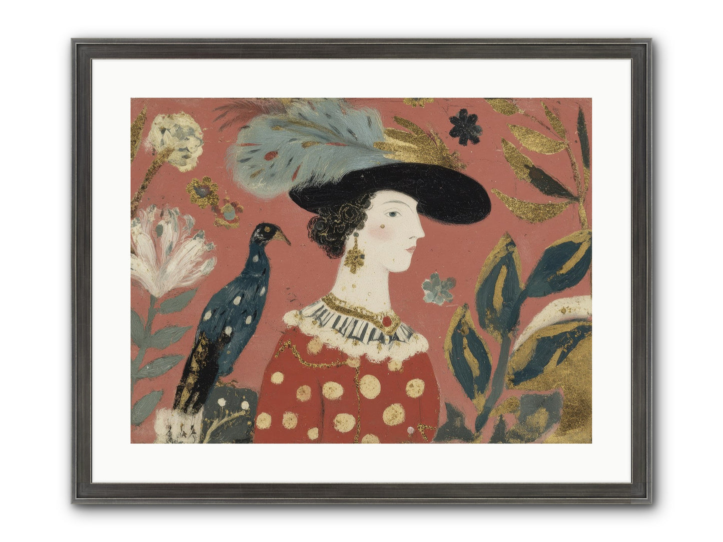 She Collected Feathers No.2 Framed Print - Slimwoods Black/Silver 24x18