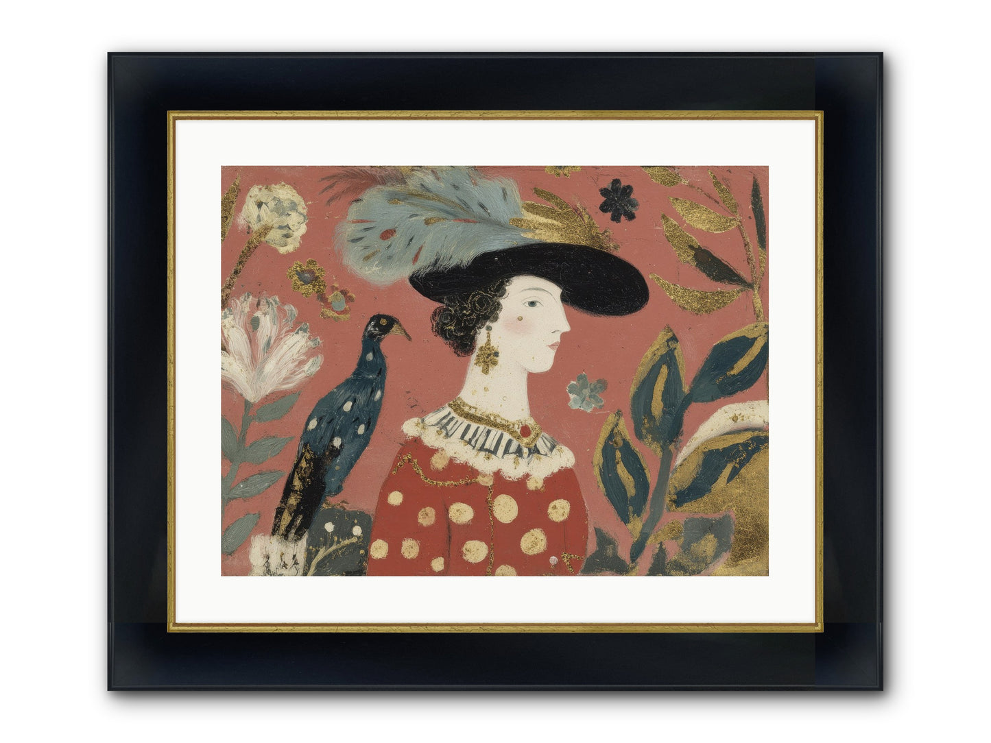 She Collected Feathers No.2 Framed Print - Wide Black w/Gold 24x18