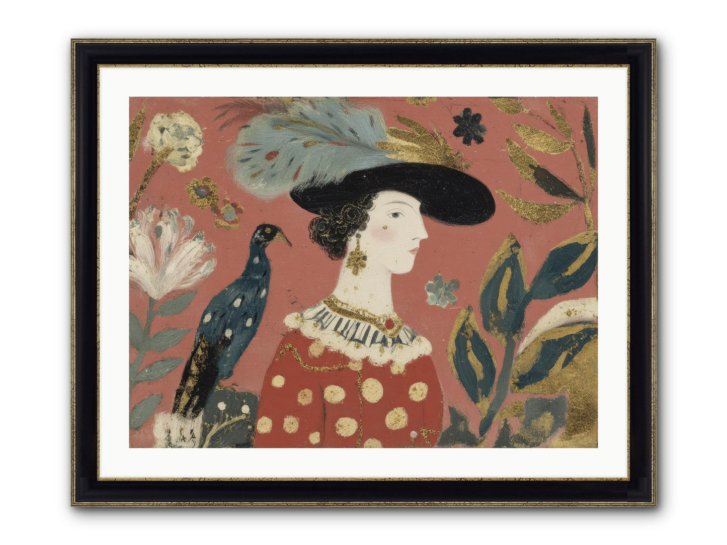 She Collected Feathers No.2 Framed Print - Black & Gold 32x24