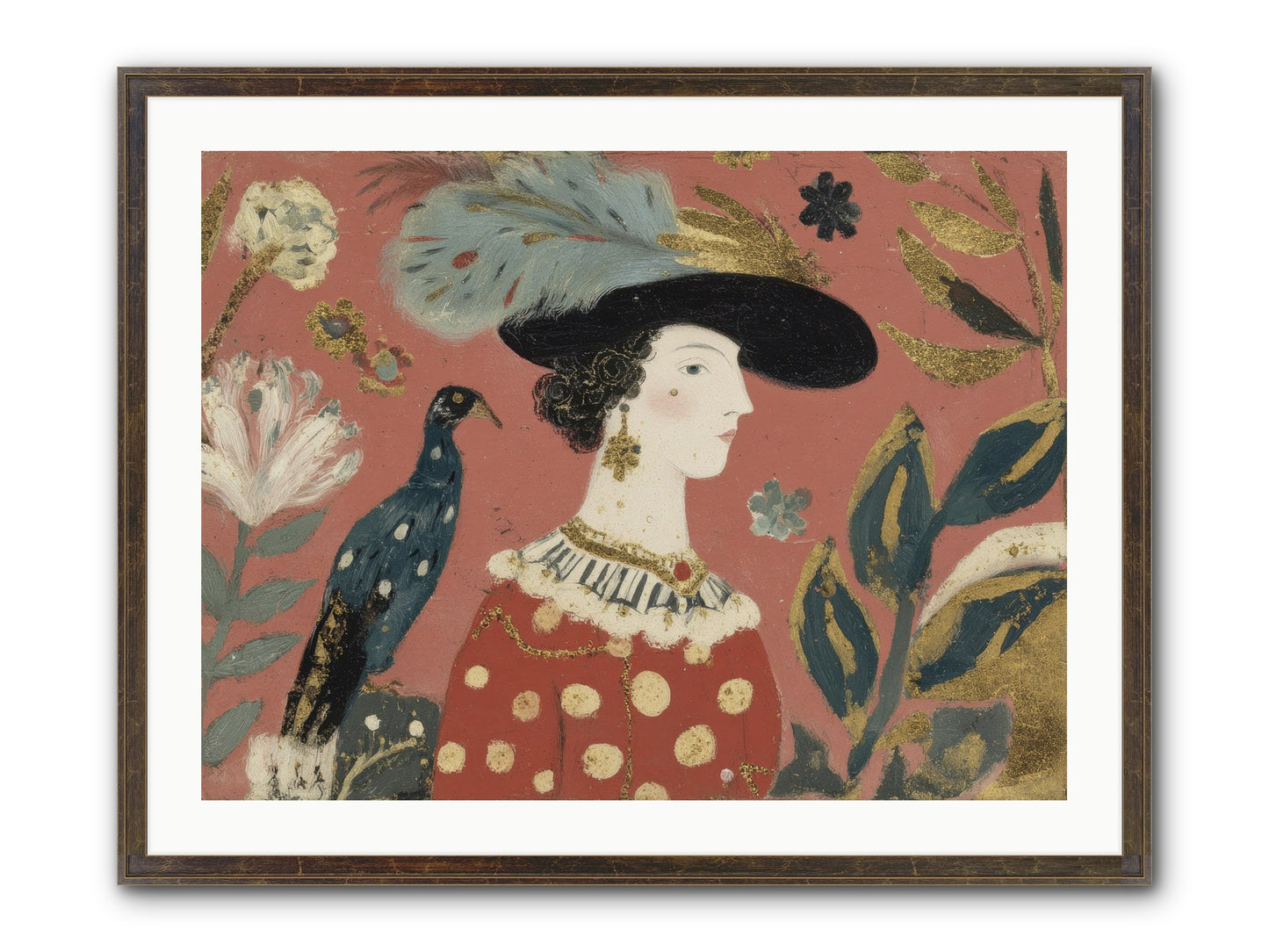She Collected Feathers No.2 Framed Print - Slimwoods Black/Gold 32x24