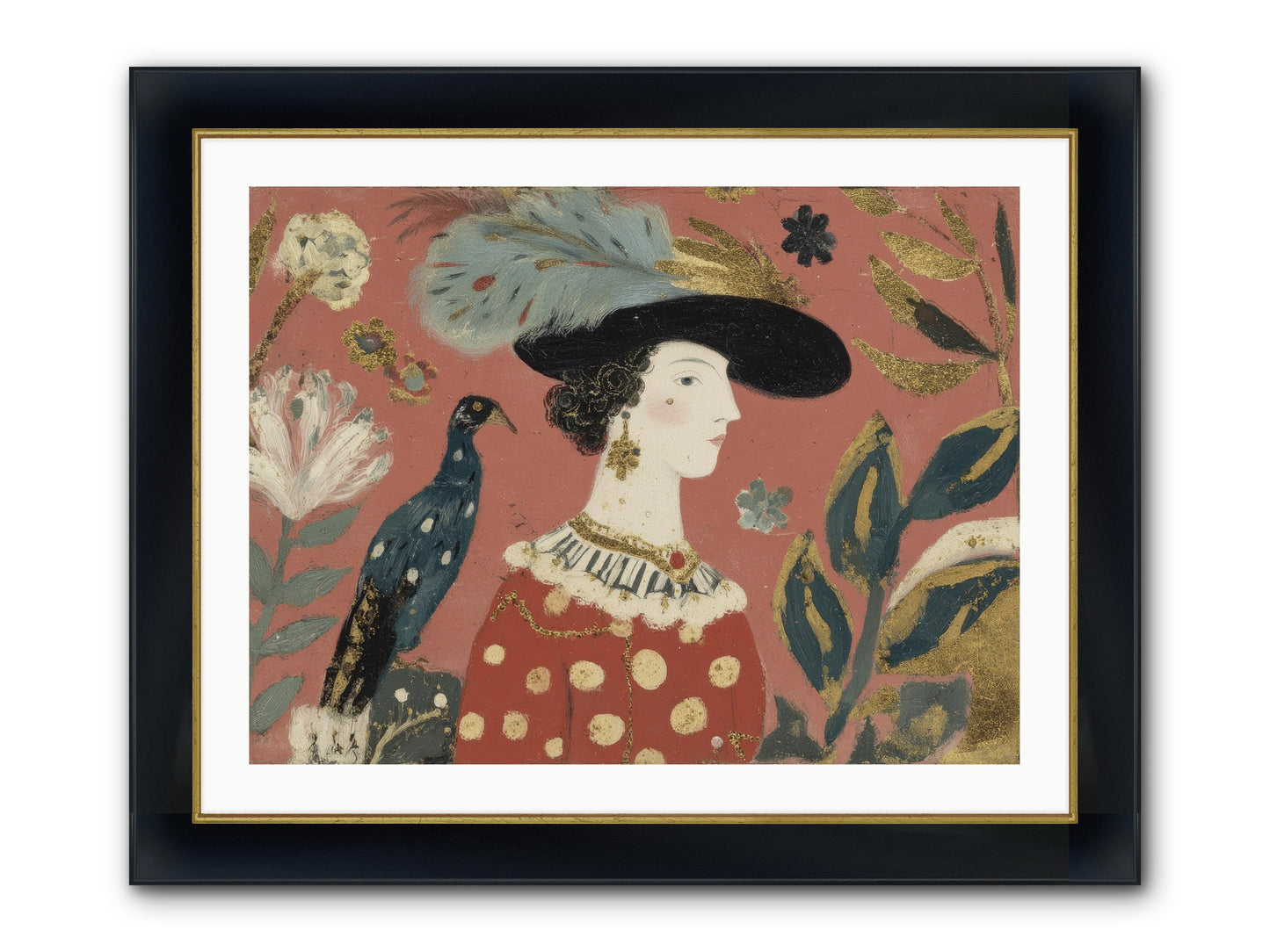 She Collected Feathers No.2 Framed Print - Wide Black w/Gold 32x24