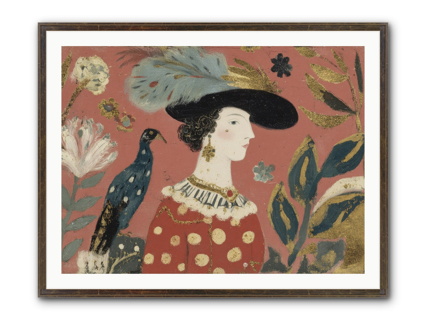 She Collected Feathers No.2 Framed Print - Slimwoods Black/Gold 40x30