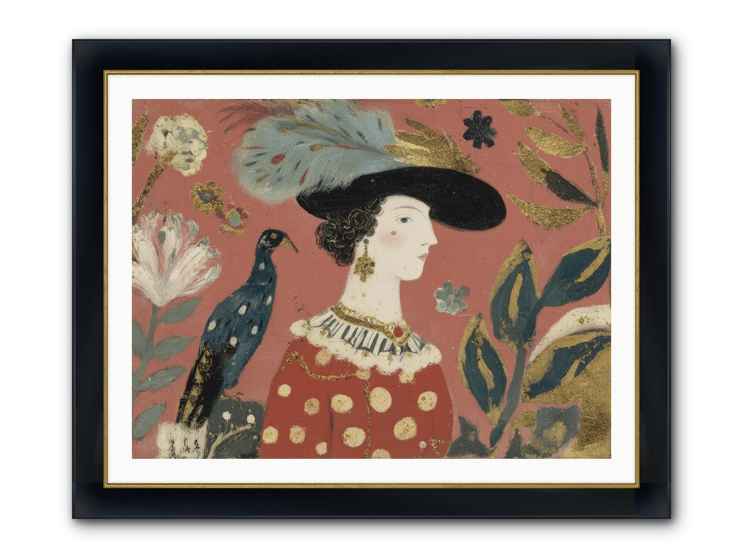 She Collected Feathers No.2 Framed Print - Wide Black w/Gold 40x30