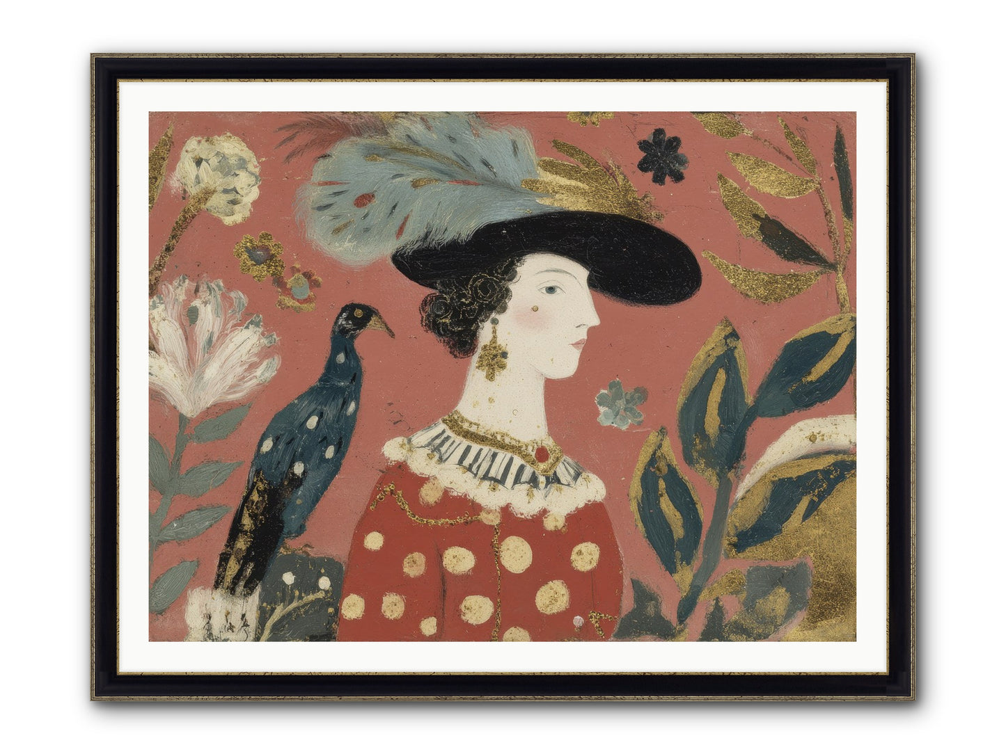 She Collected Feathers No.2 Framed Print - Black & Gold 48x36