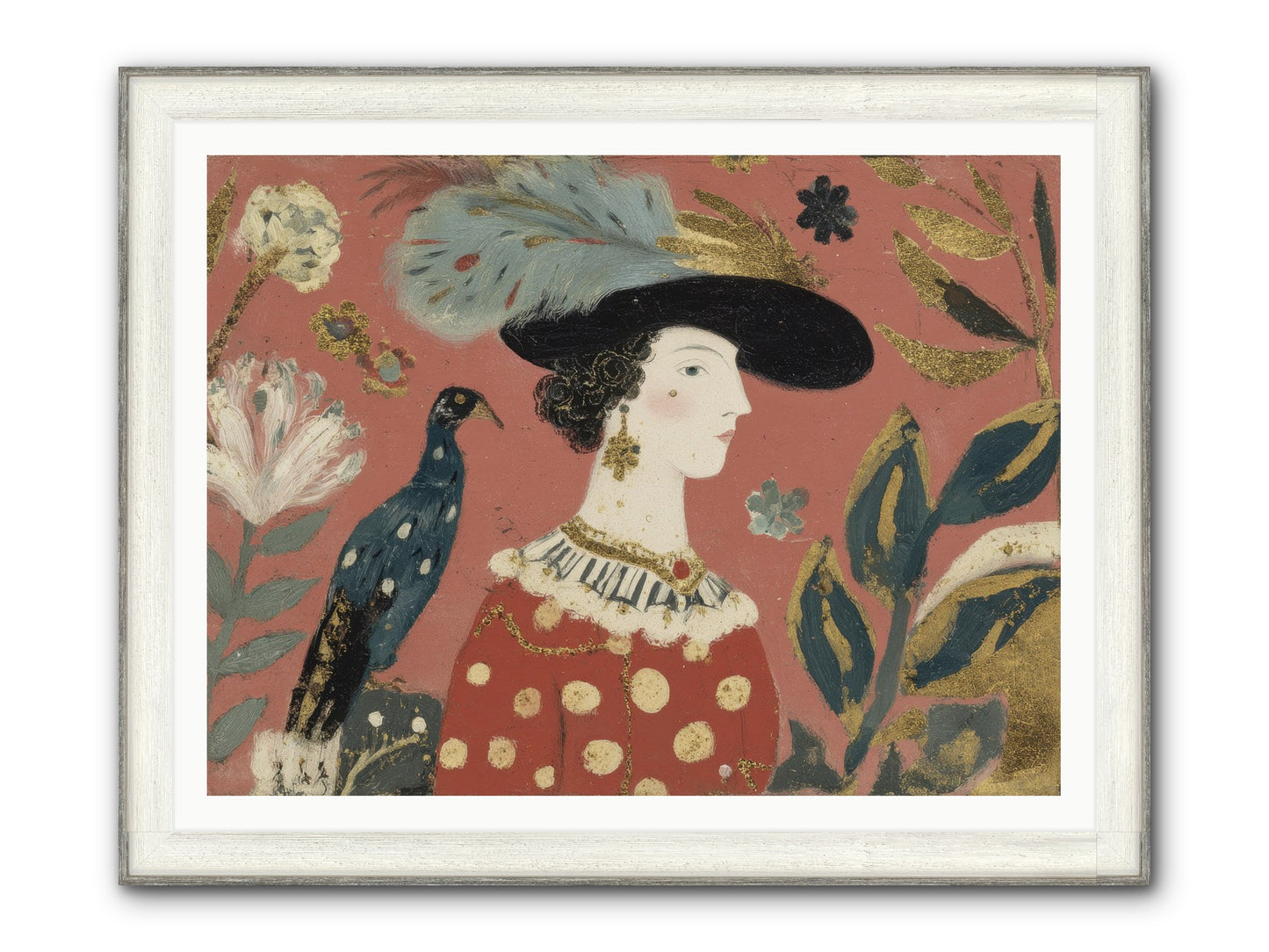 She Collected Feathers No.2 Framed Print - Driftwood White 48x36