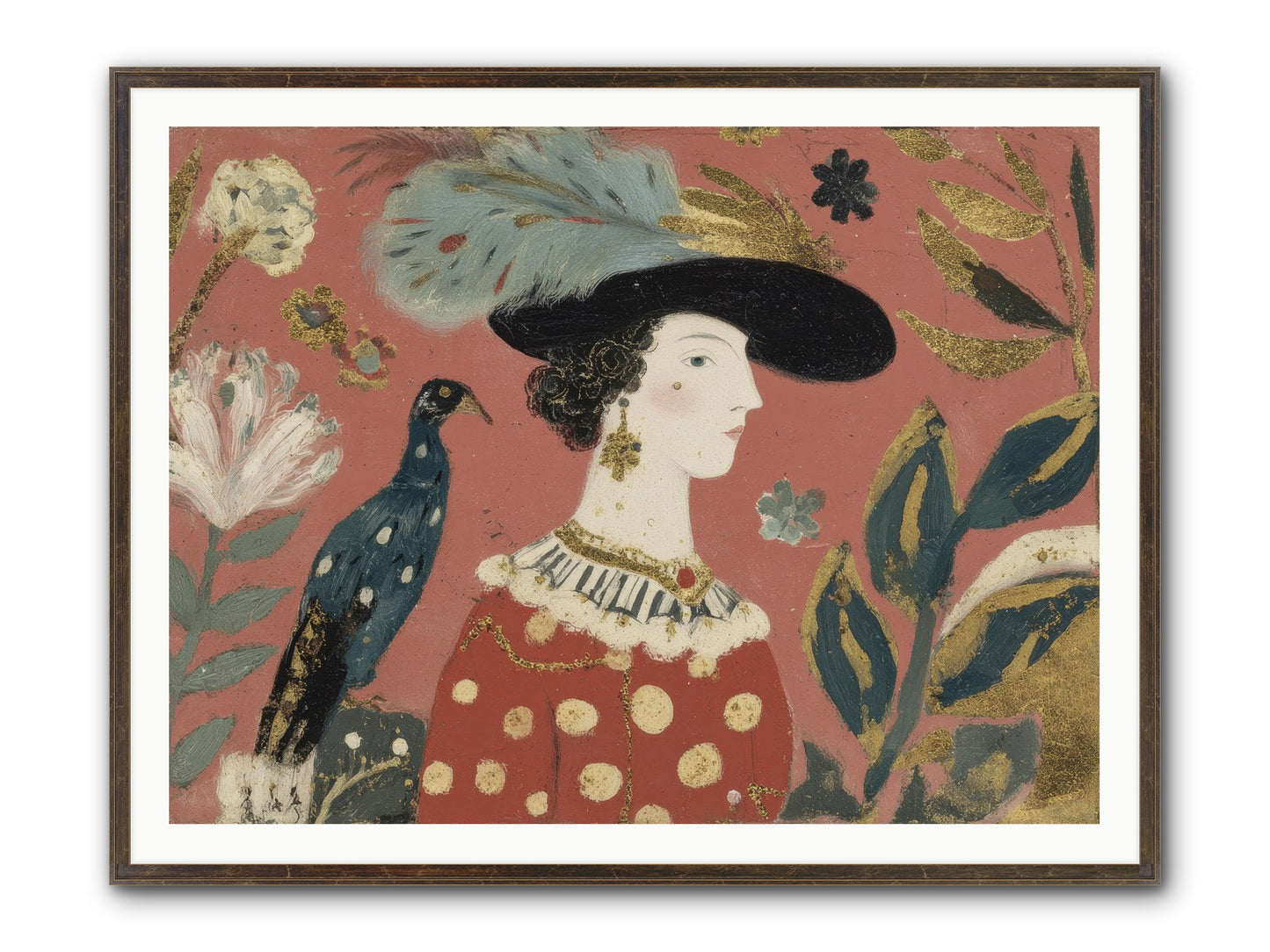 She Collected Feathers No.2 Framed Print - Slimwoods Black/Gold 48x36