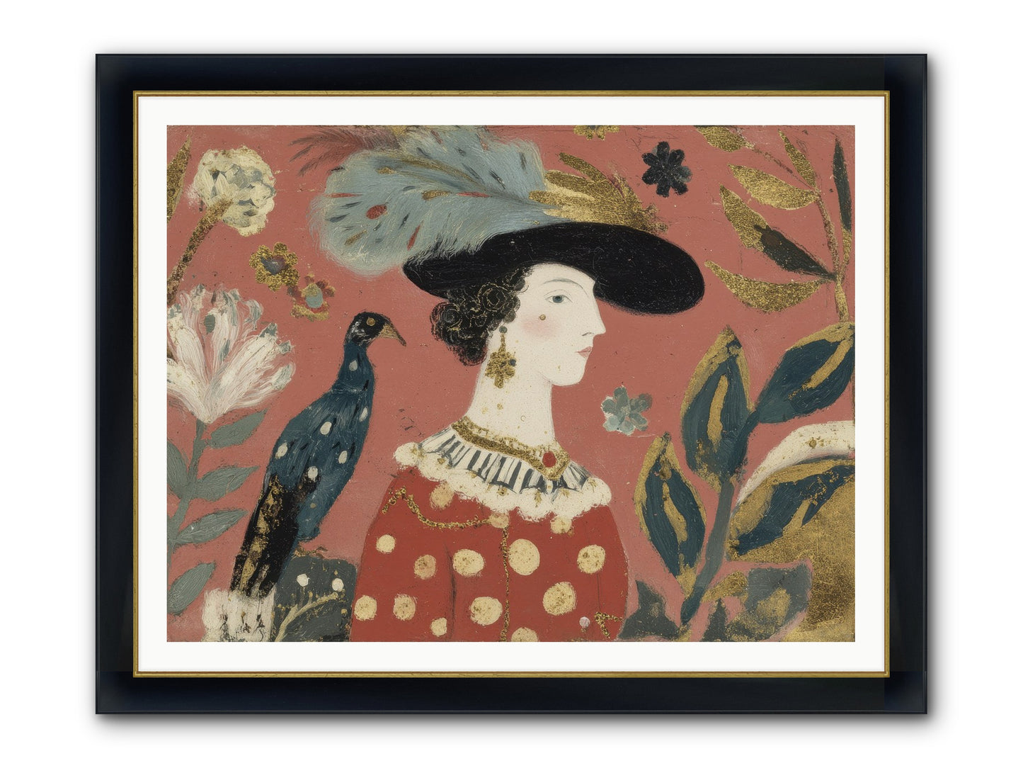 She Collected Feathers No.2 Framed Print - Wide Black w/Gold 48x36