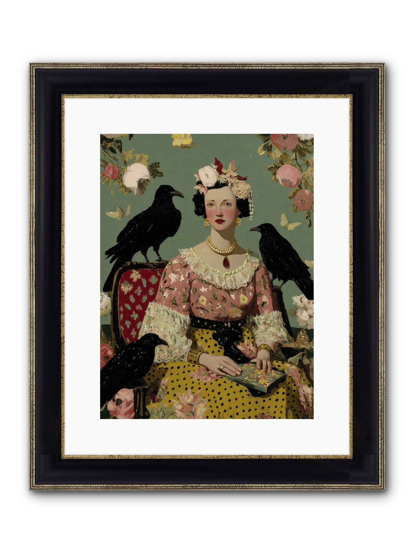 She Fed Birds By Hand Framed Print - Black & Gold 12x16