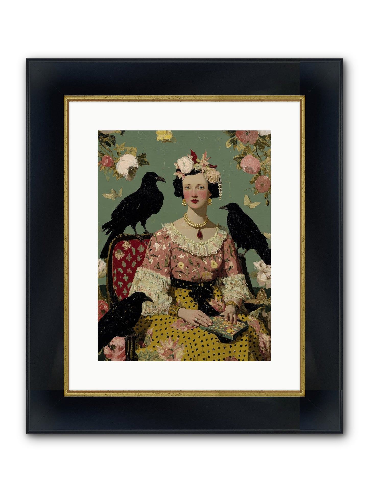 She Fed Birds By Hand Framed Print - Wide Black w/Gold 12x16