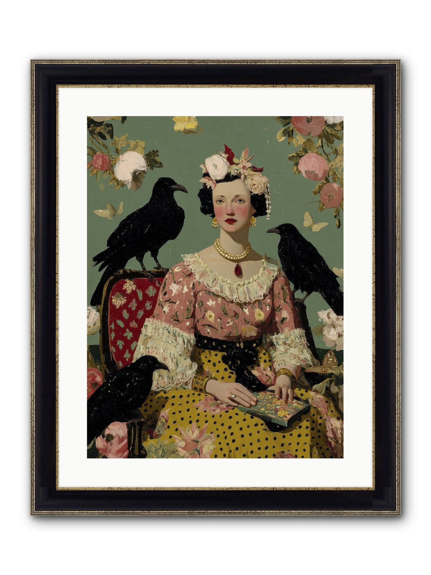 She Fed Birds By Hand Framed Print - Black & Gold 18x24