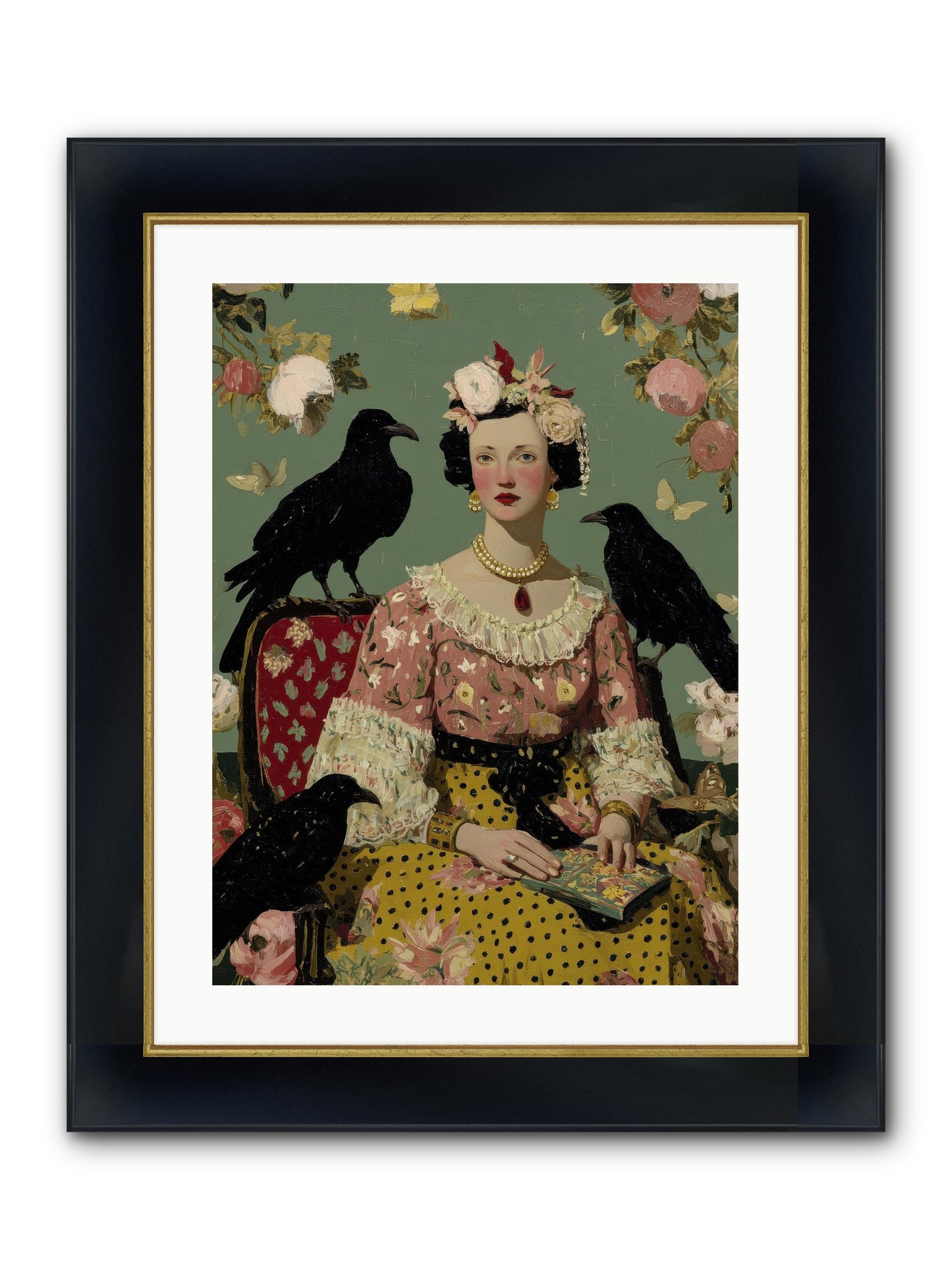 She Fed Birds By Hand Framed Print - Wide Black w/Gold 18x24