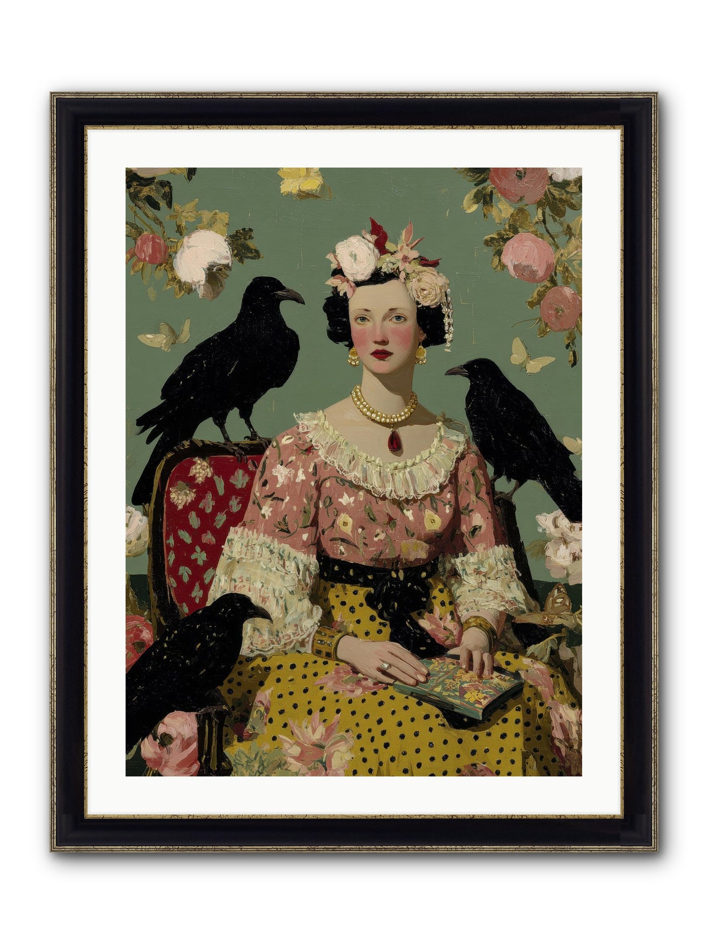 She Fed Birds By Hand Framed Print - Black & Gold 24x32
