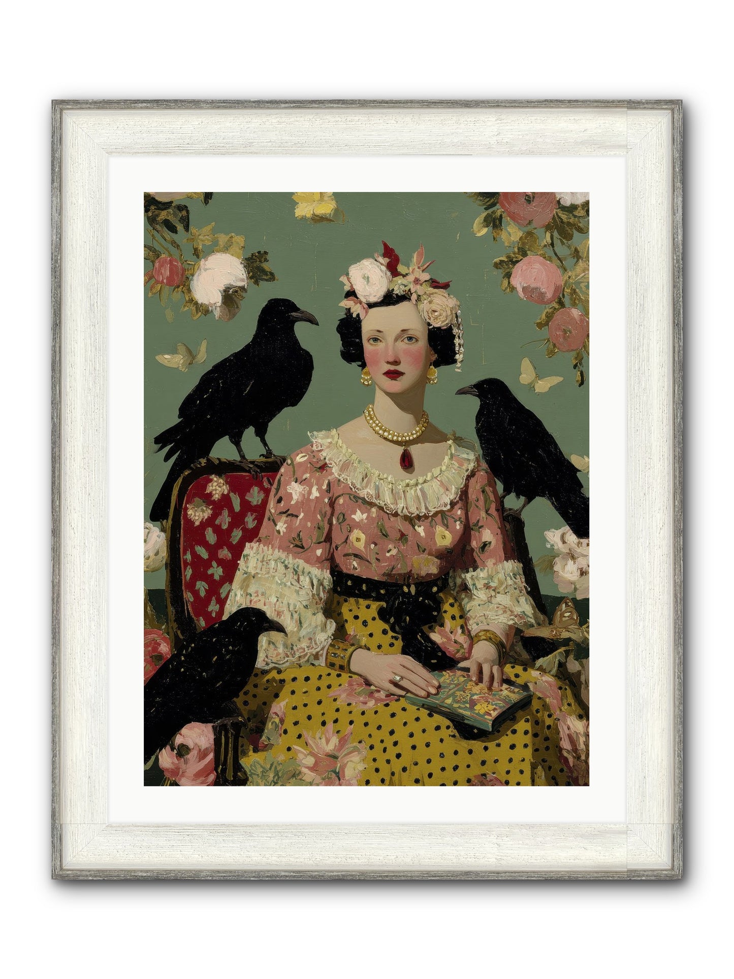 She Fed Birds By Hand Framed Print - Driftwood White 24x32