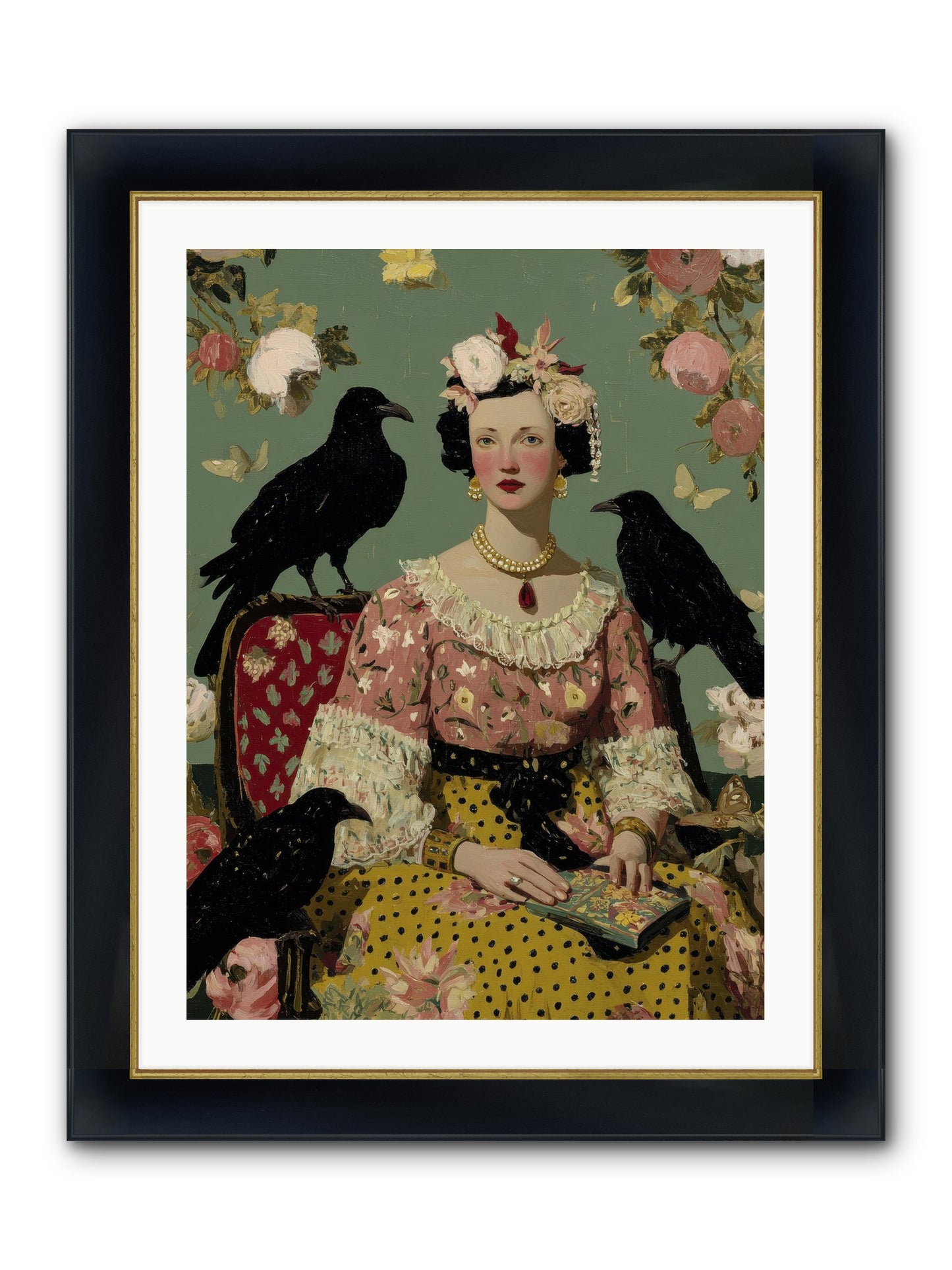 She Fed Birds By Hand Framed Print - Wide Black w/Gold 24x32