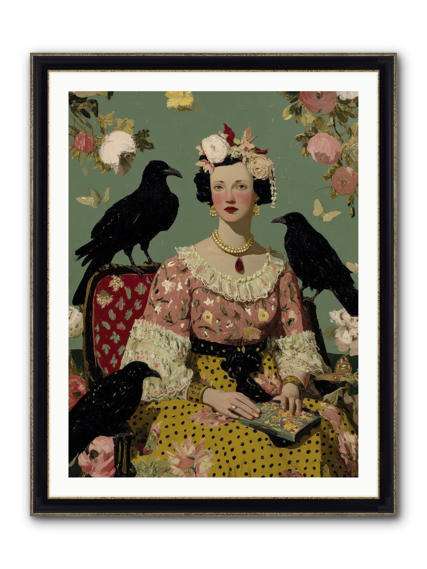 She Fed Birds By Hand Framed Print - Black & Gold 30x40