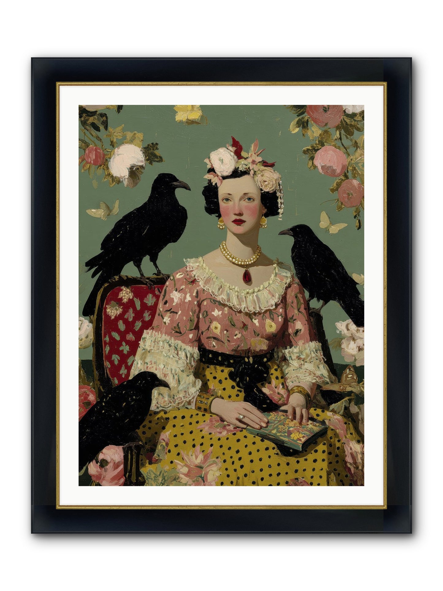 She Fed Birds By Hand Framed Print - Wide Black w/Gold 30x40